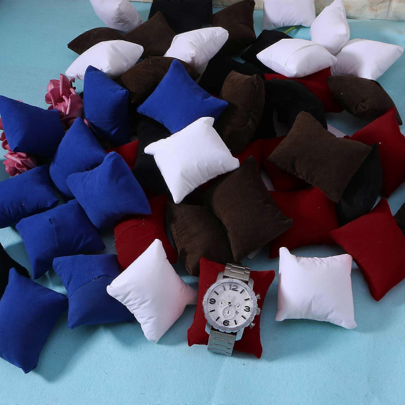 Lot de 10 coussins porte-bracelets et montres en velours multicolore, petits, noirs.