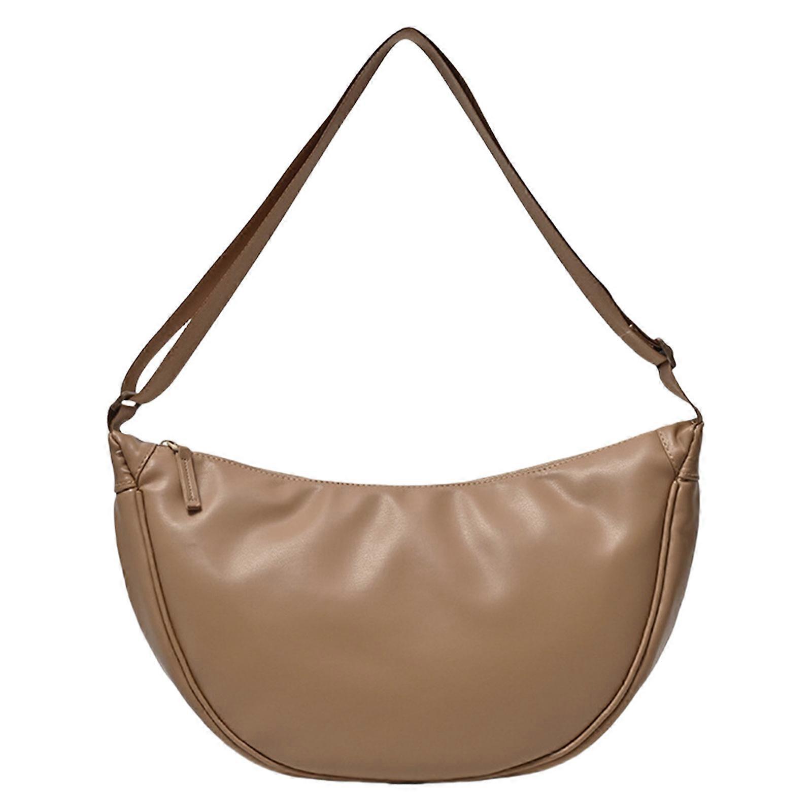 ユニセックスPUレザークレセントクロスボディバッグ、旅行や仕事に欠かせない餃子ショルダーバッグ用の十分なスペース付きカーキ