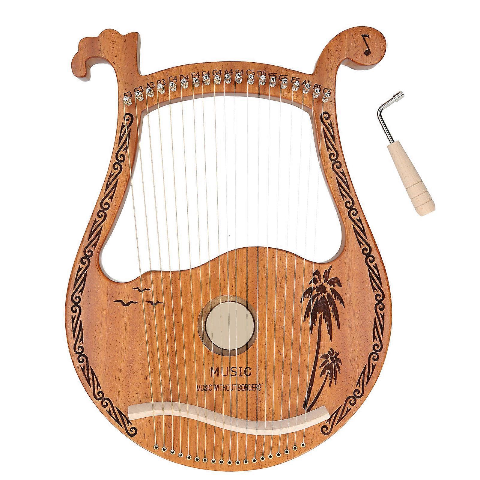 Lyre Harp 19‑String Mahogany Small Portable Musical Instrument for Beginners Wood Color