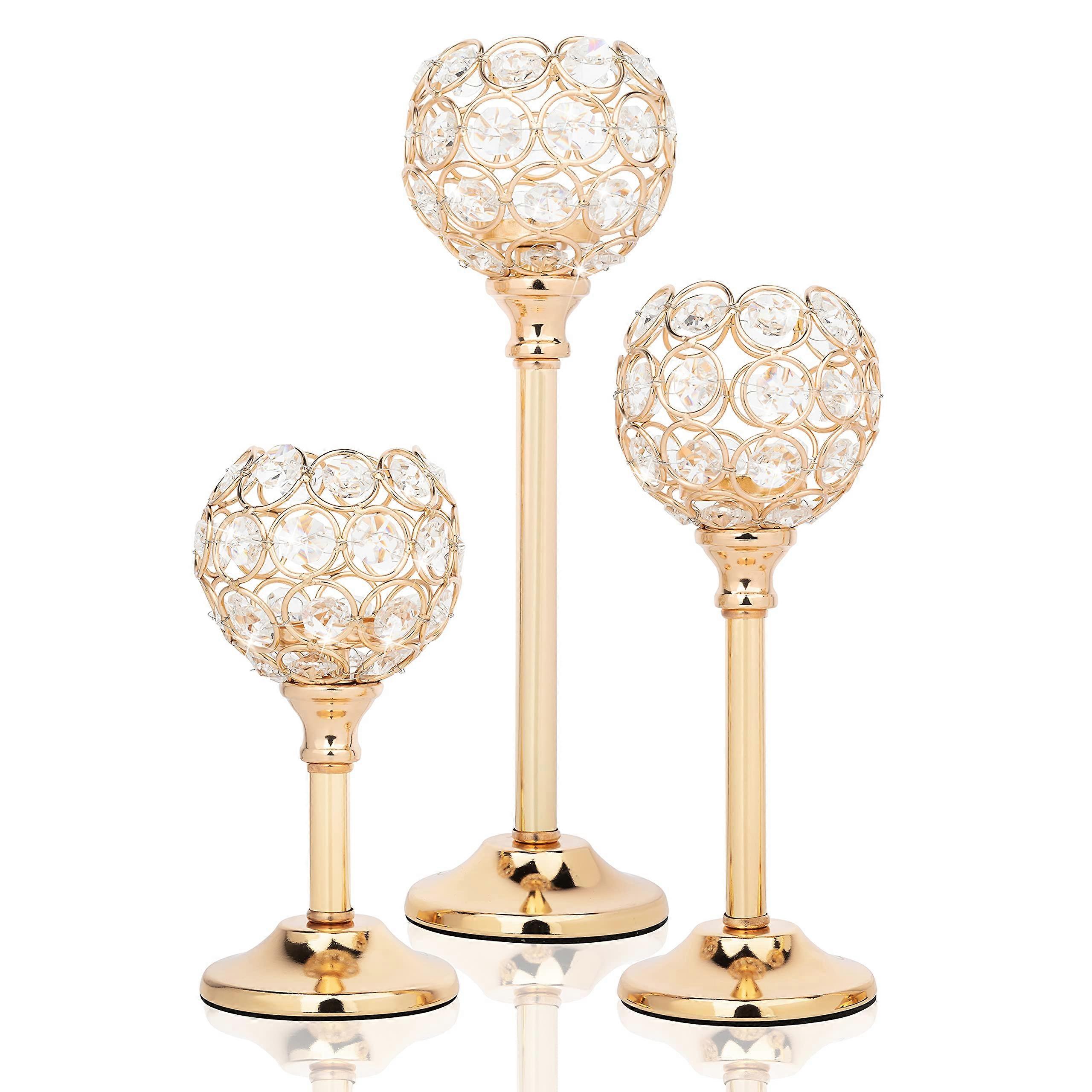 3 Candle Holders Gold Crystal Wedding Table Decor Centerpiece For Dining Table