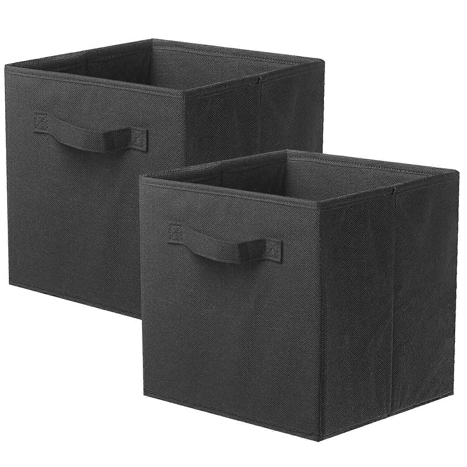 Fabric Storage Boxes - Foldable Fabric Storage Cubes for Cabinet and Toy Storage, 2 Pack, Black, 11x11 Inch