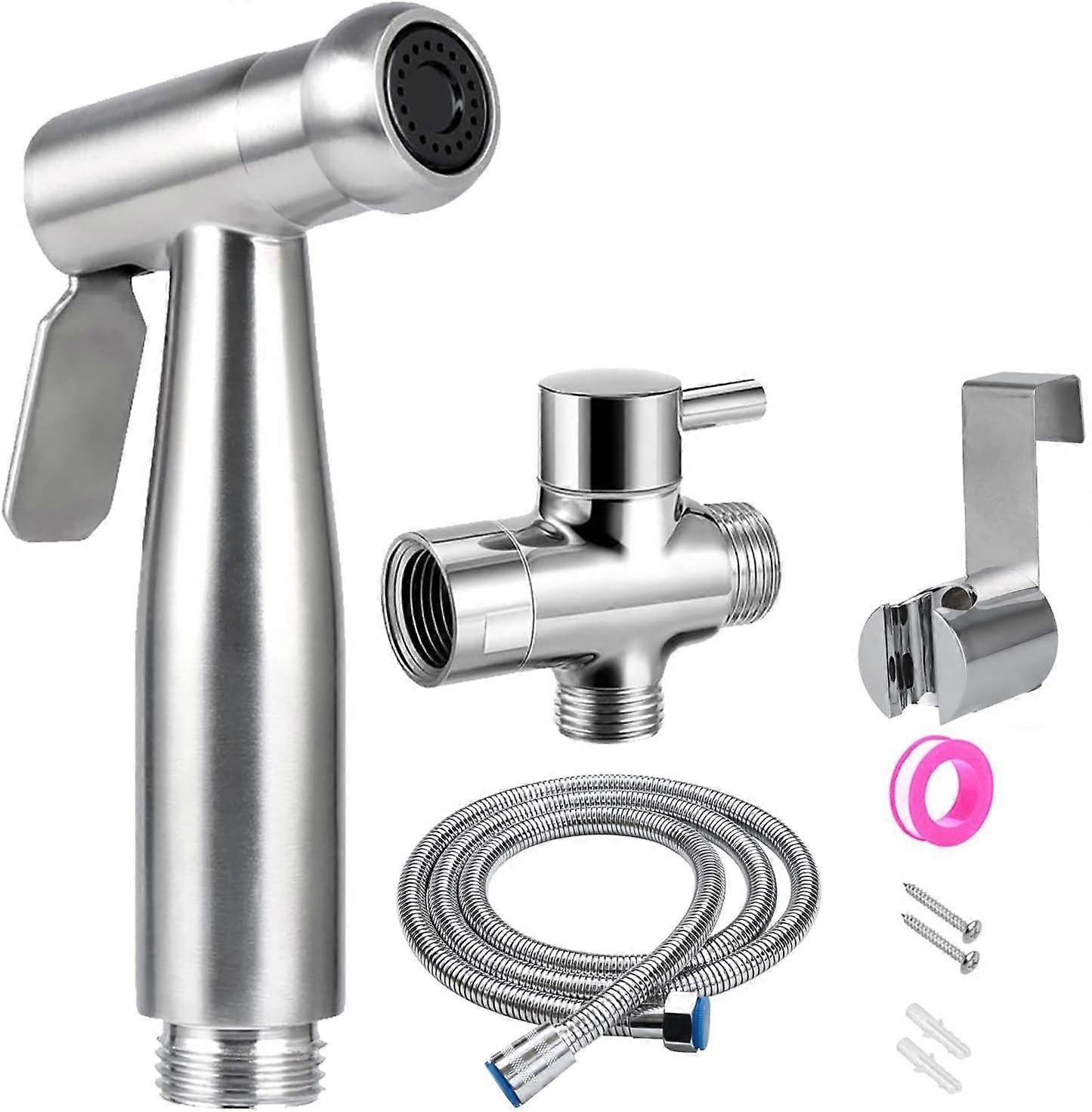 Douchette Wc Kit Complet - Kit Douchette Wc avec Vanne 3 Voies (1/2"-3/8") I Tailles Standards France (Argent)