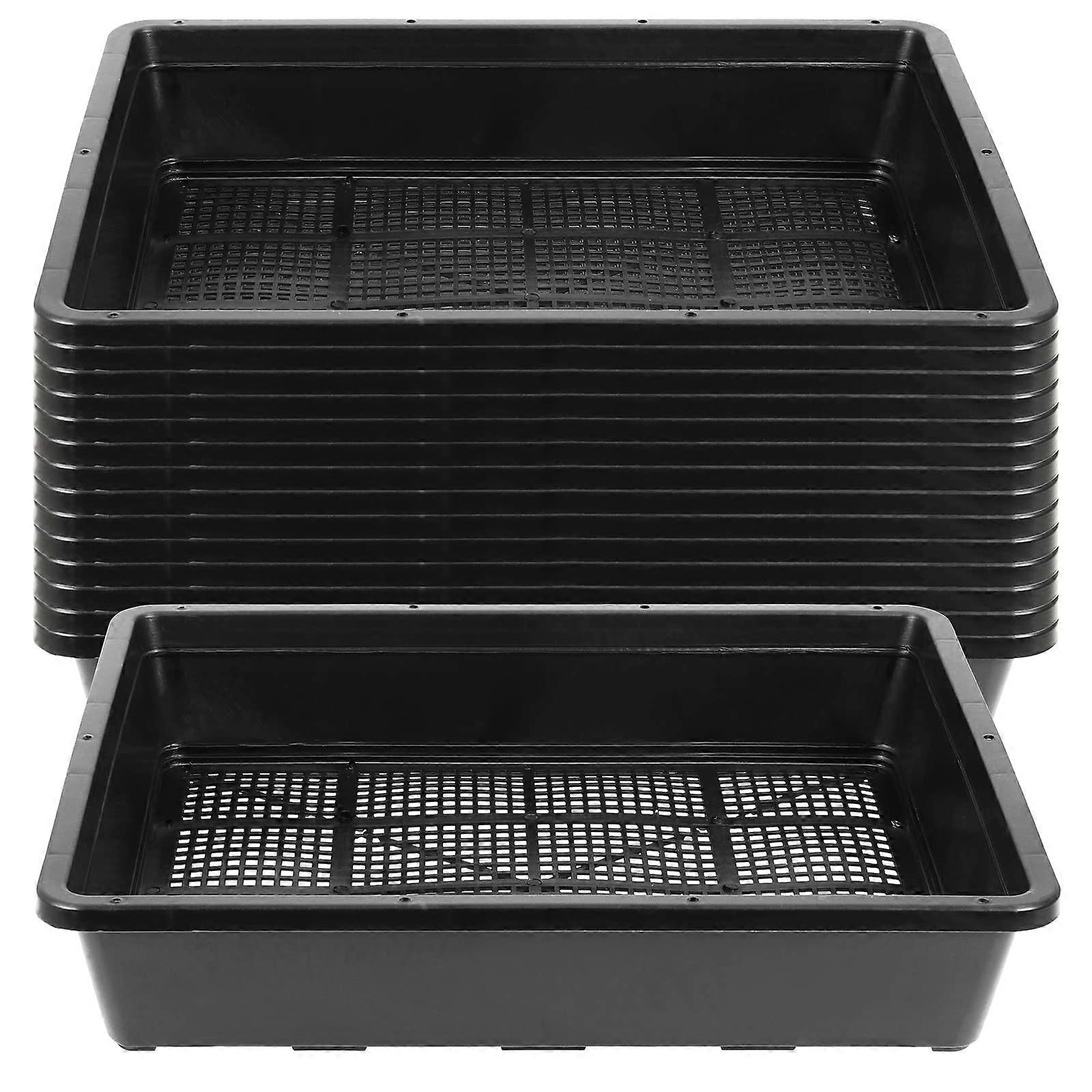 Black Plastic Mesh Bottom Seed Starter Trays 15 Pack 14.6 x 11.8 Inch Garden Germination Trays for Microgreens and Plants