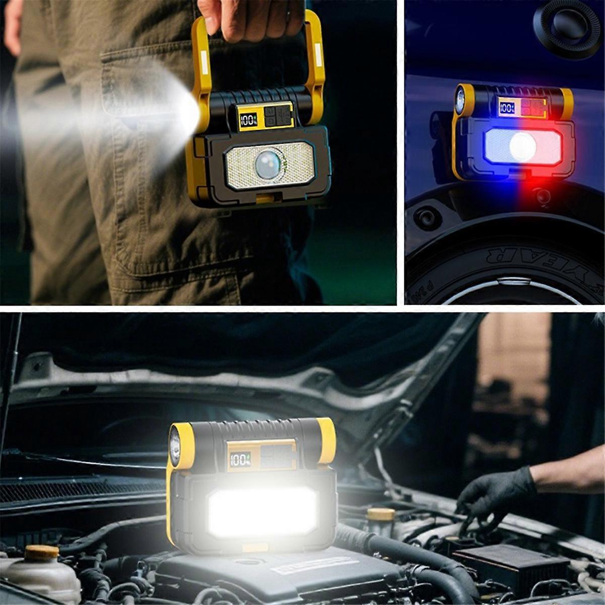 Solar Power LED Flashlights Multifunctional Portable Light Rechargeable Camping Work Light Built in