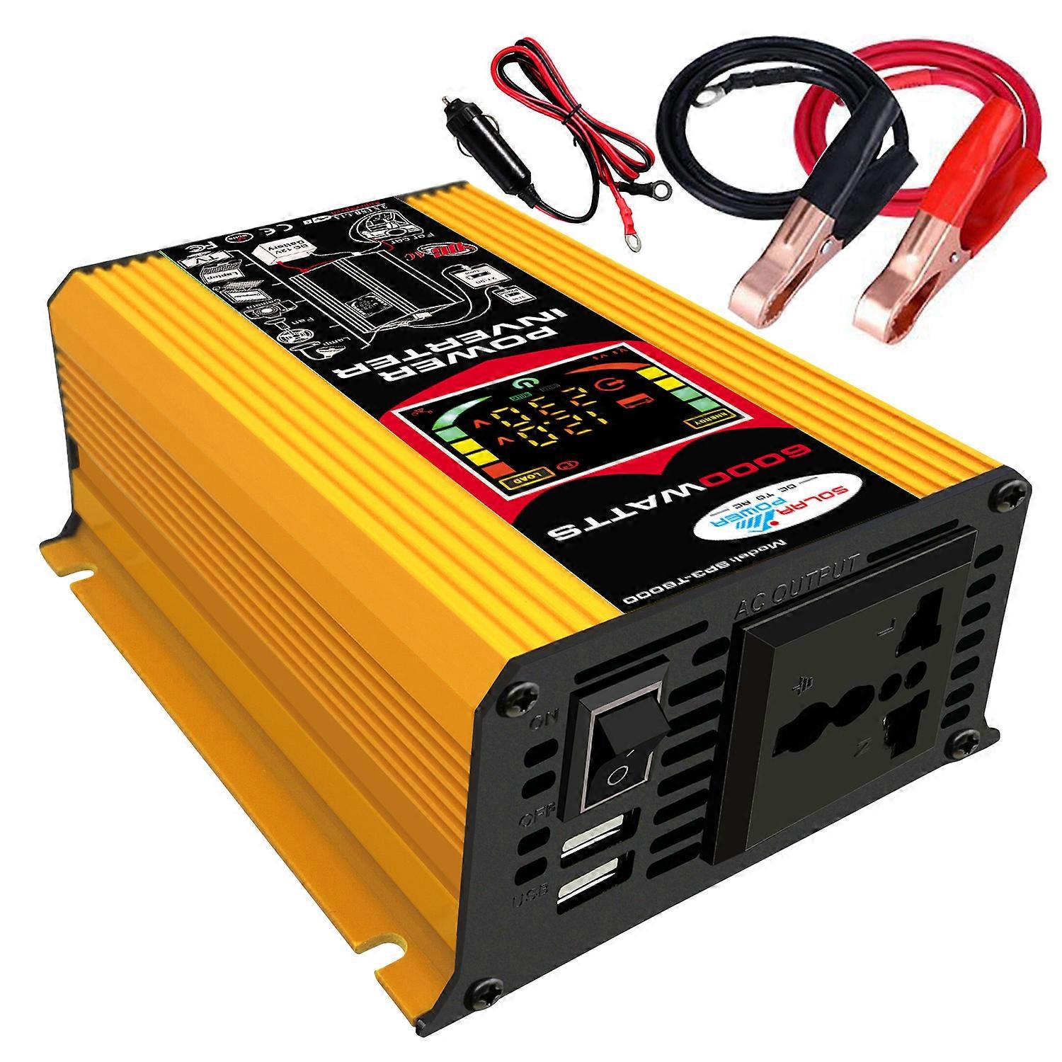 6000W Modified Sine Wave Inverter DC 12V to AC 220V High Frequency Power Inverter with Dual 2.1A USB Ports Battery Clips Car Charger LCD Display