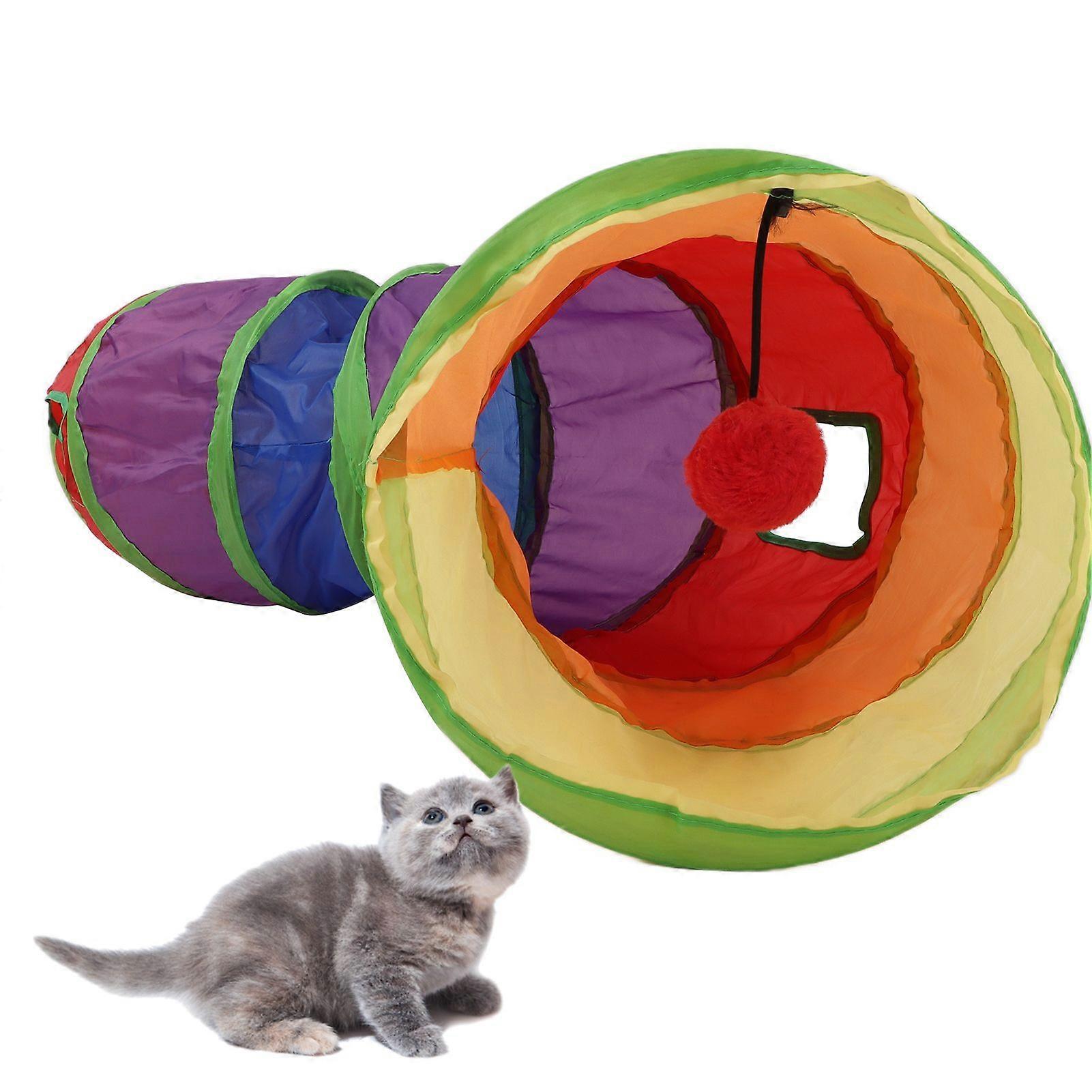 SDIGV Pet Tunnel Iridescent Foldable Cat STunnel with Interactive Ball and 4 Doors for Puppy Kitten Bunny