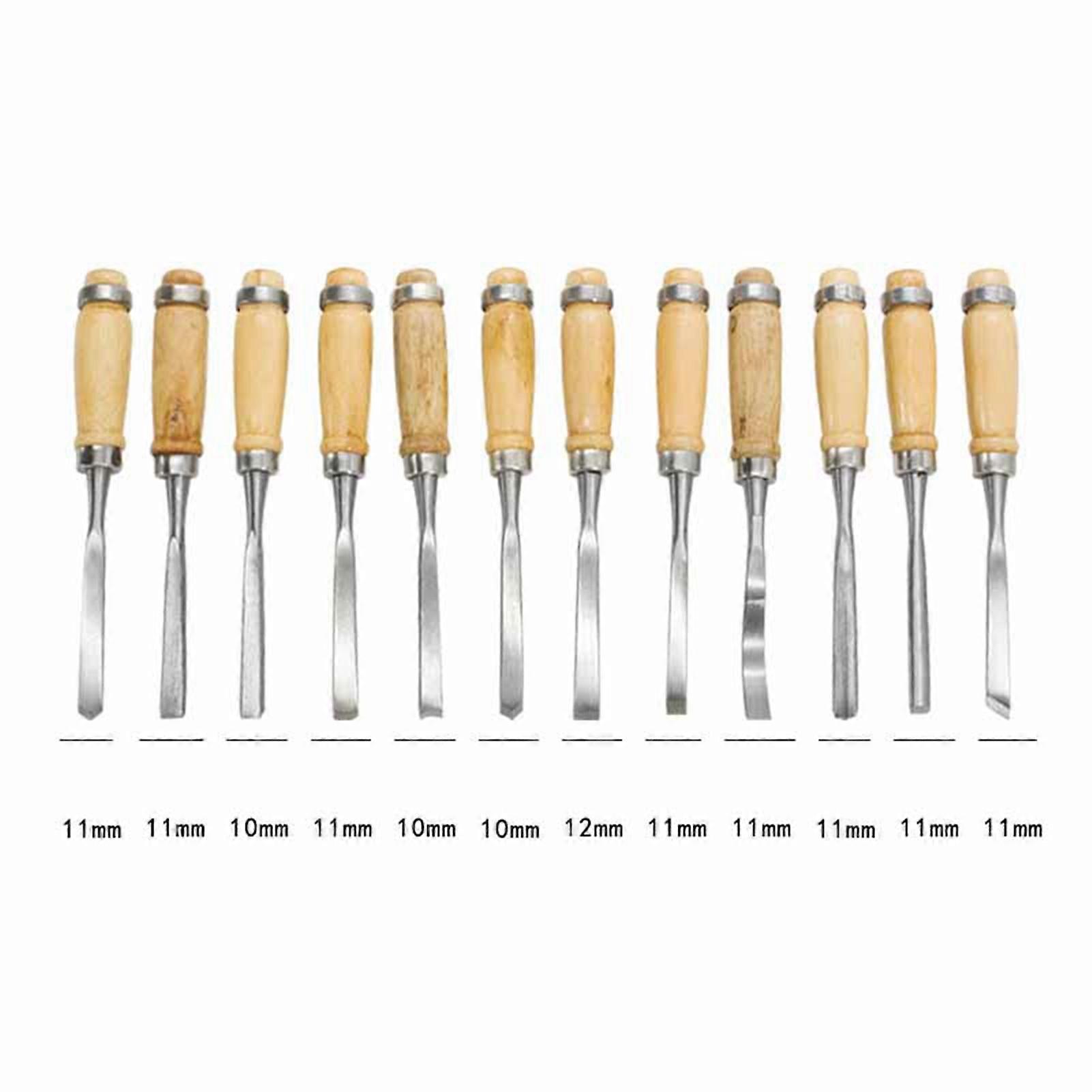 12Pcs Wood Knife Strong Steel Wooden Handle High Hardness Carving Chisel Set for Woodworking Carpentry