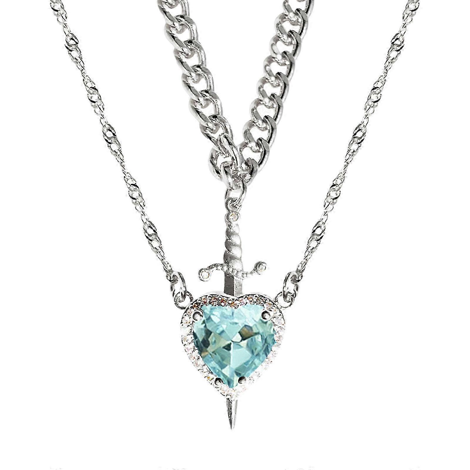 Double Chain Heart And Swords Pendant Set Featuring High Quality Fade Resistant Black Plating For Individuals-Good