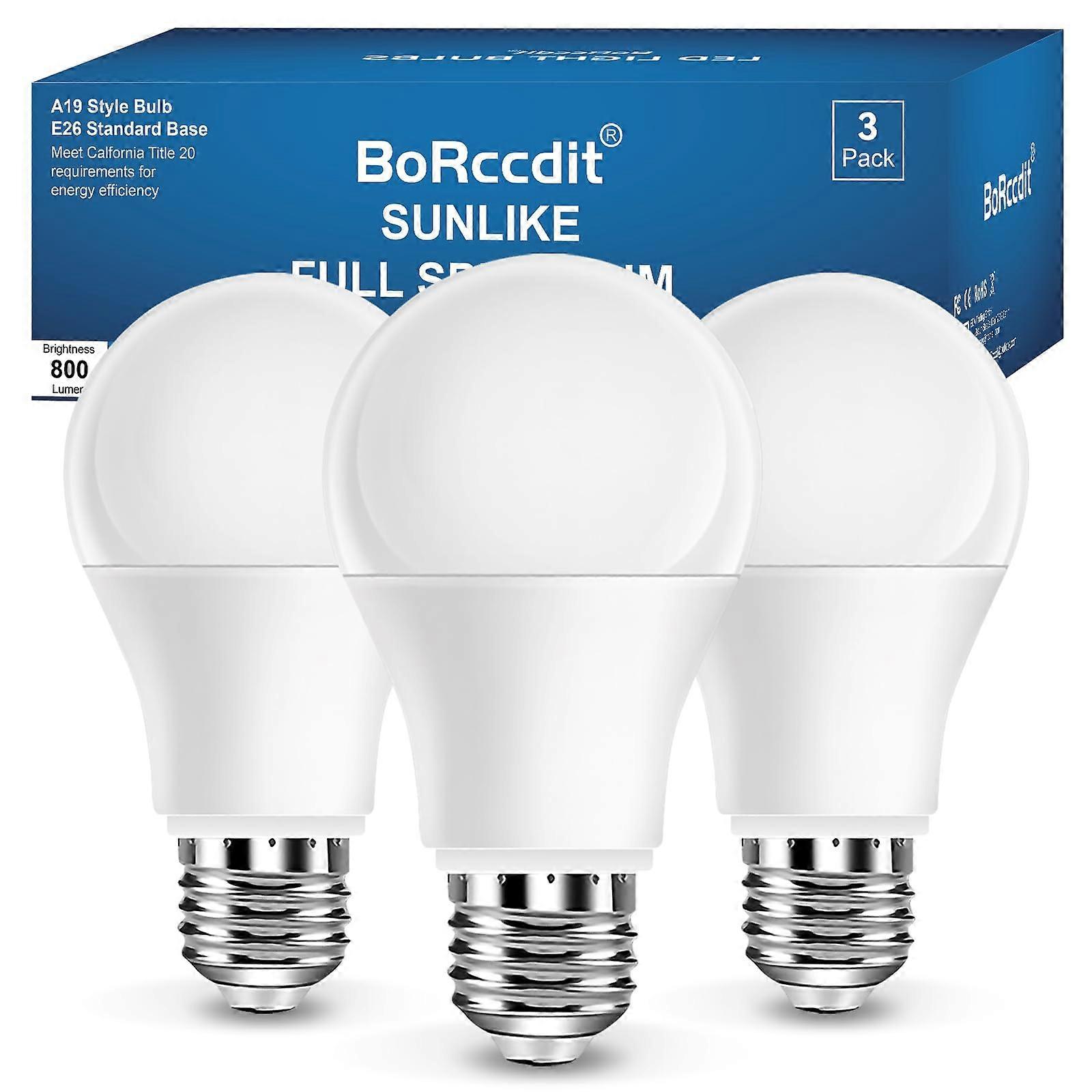 Full Spectrum Light Bulb, 6000K Natural Bulbs, Sunlight 9W 60W Equivalent, Cool White