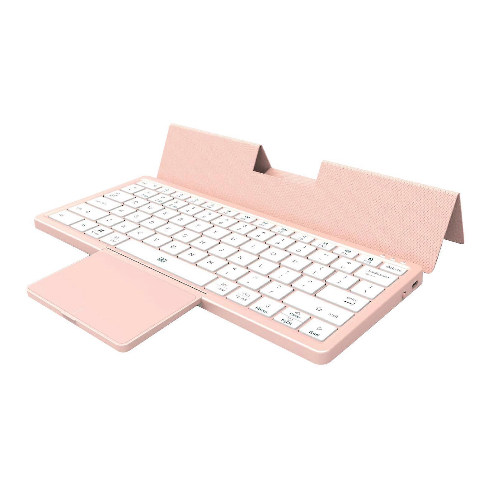 3 Channels Wireless BT 5.2 Tablet keyboard with PU Case Foldable Stand 250mAh Rechargeable Battery for Windows Android  Pink