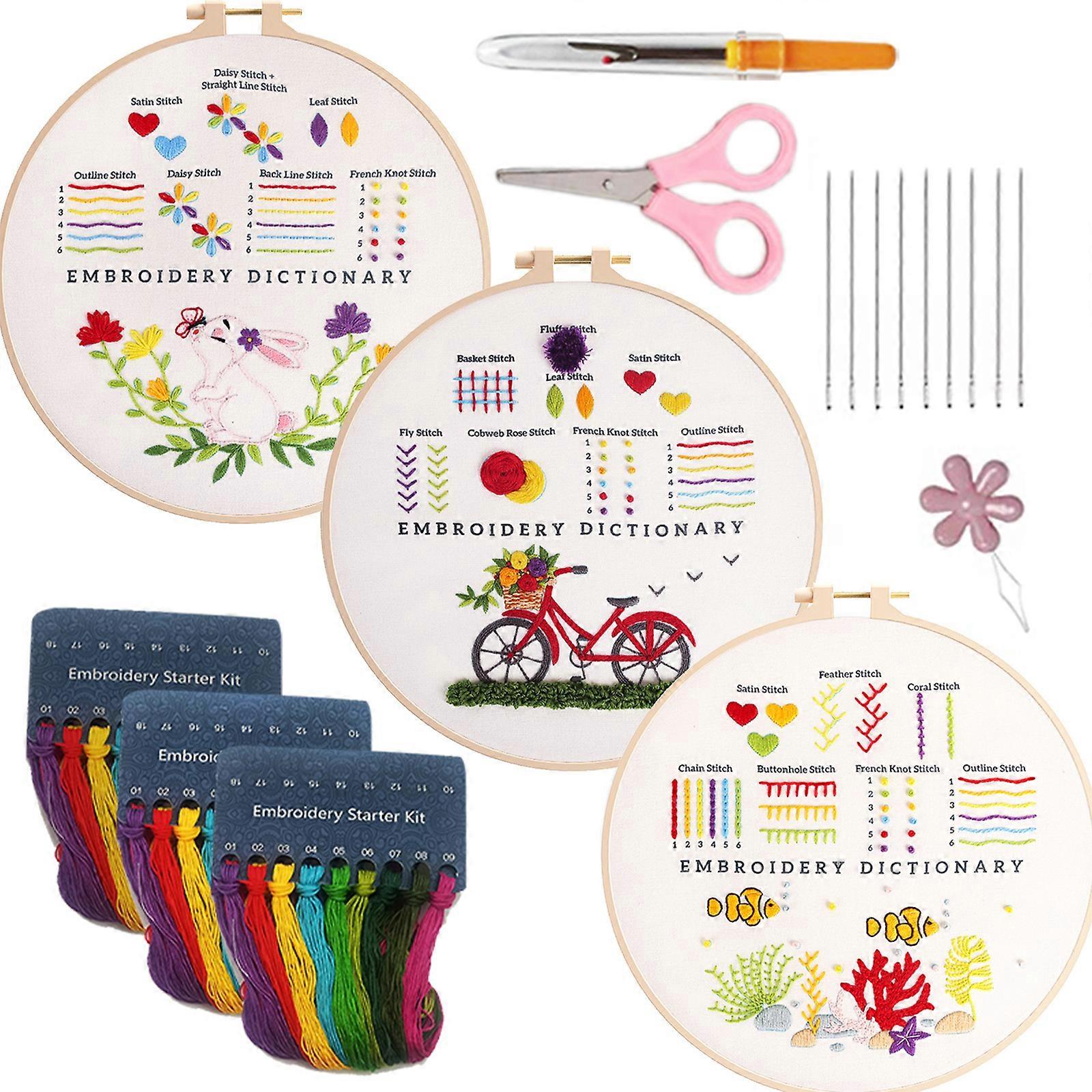 Embroidery Kits for Beginners DIY Lovers Practical Embroidery Stitch Practice Kits-Cross Stitch Kits with Instructions Multicolor