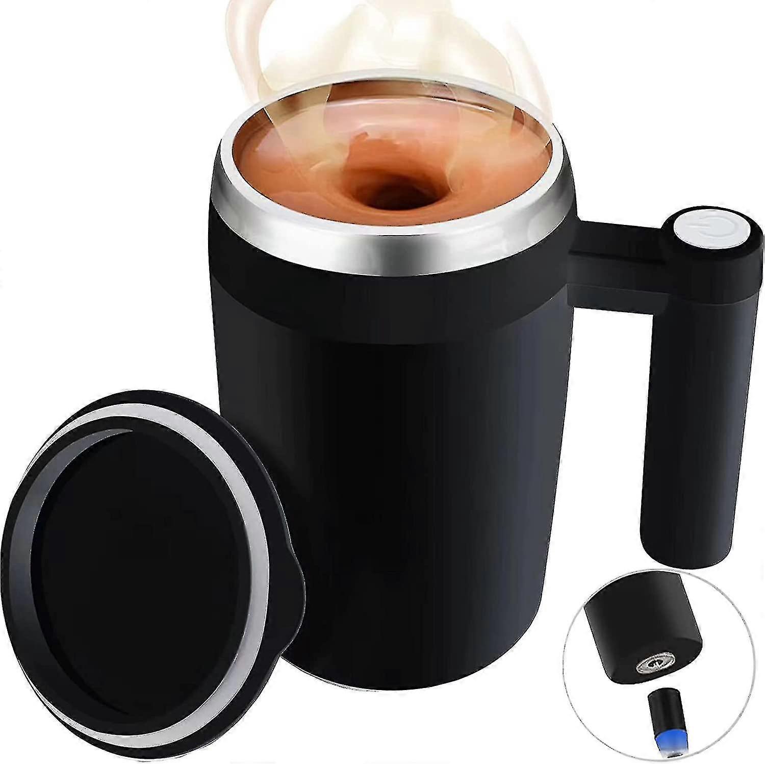 Self Mixing Mug, Rechargeable Magnetic Coffee Mug with 2 Stirring Bars, Waterproof Automatic Mixing Cup Suitable for Milk and Cocoa in Kitch