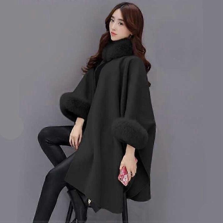 Autumn Women's Fashion Solid Color Fur Collar Medium Length Woolen Coat