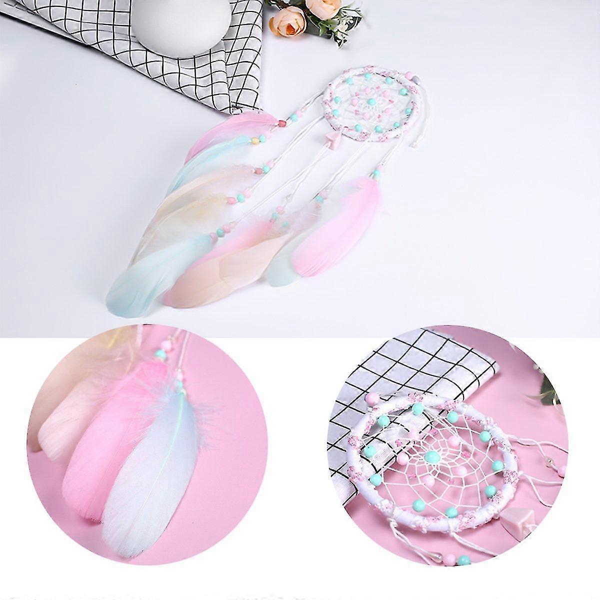 ピンクの手織りドリームキャッチャー(部屋の装飾用)