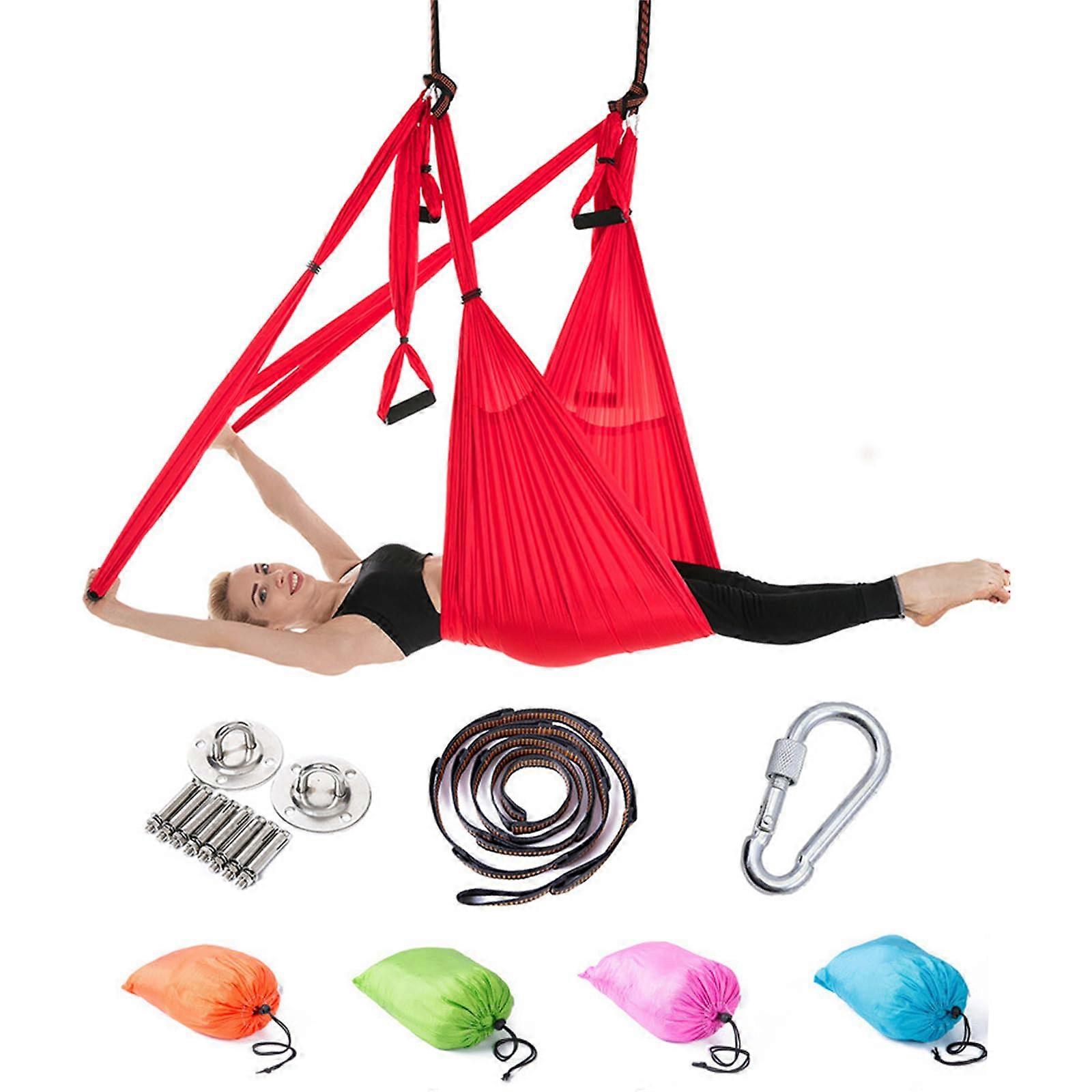 Yoga Hammock Set Aerial Yoga Towel Red Large Inversion Swing Cloth Yoga Strap for Therapy and Hanging Hammocks