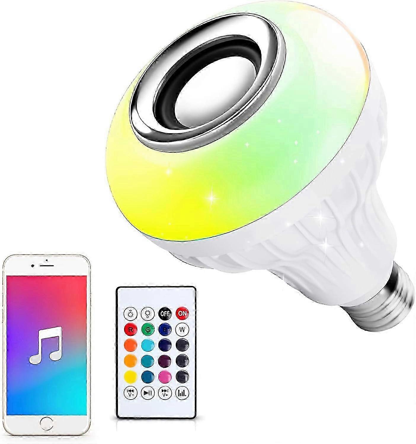 Wireless RGB Smart Light Bulb Speaker with E26 Base, Color Changing LED Bulb and Remote Control Suitable for Home, Parties, Halloween and Ch