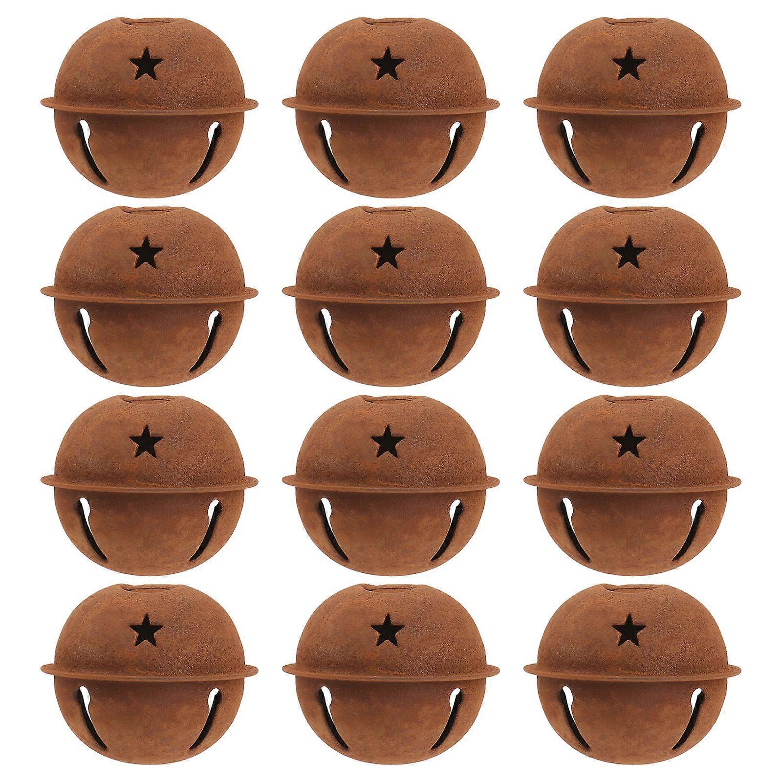 12pcs Rusted Metal Star Cutout Jingle Bells with Crisp Sound for Christmas Tree Decorations and Rustic DIY Holiday Embellishments