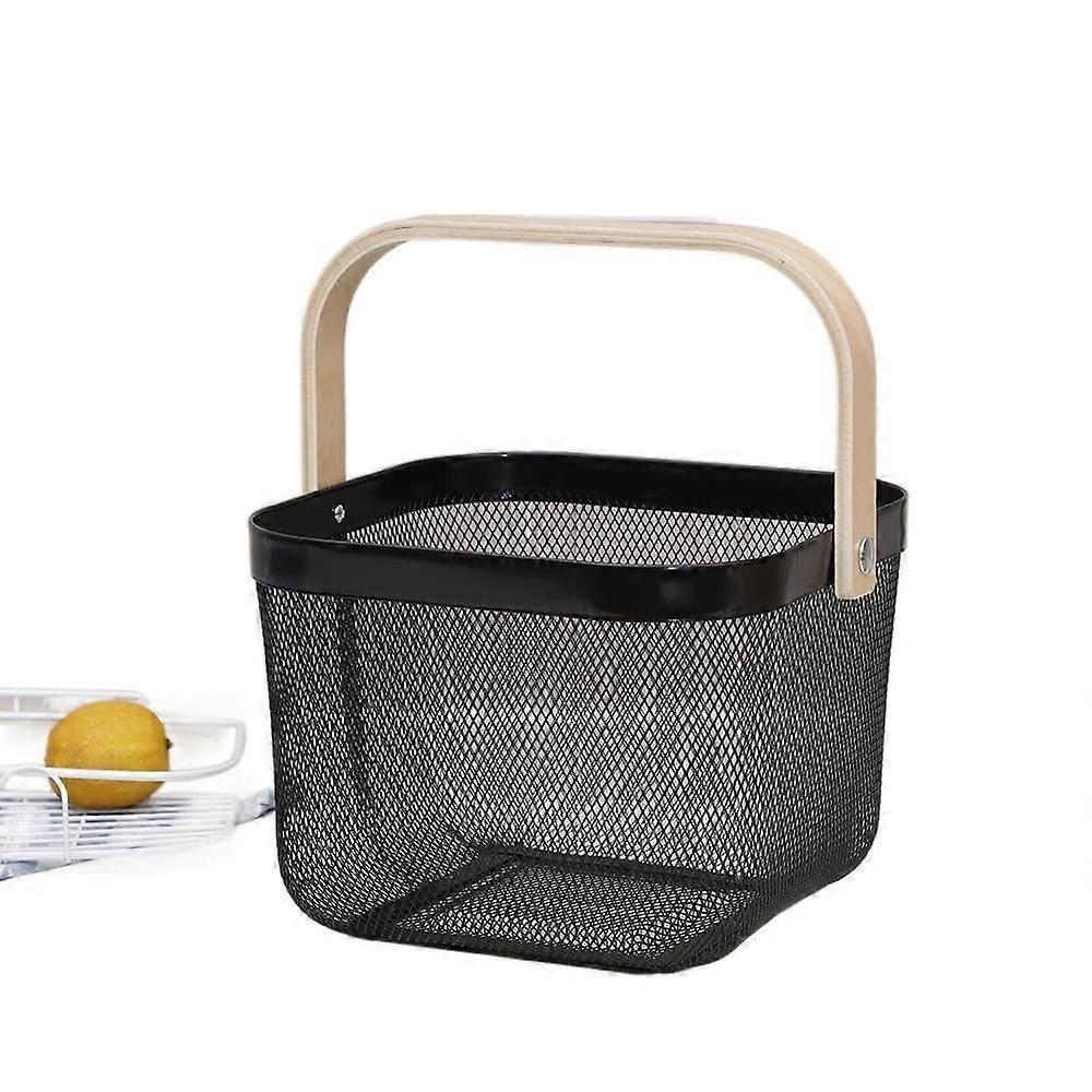 HHF Baskets Containers Kitchen Organiser Wooden Handle Stackable Cabinet Storage (Black)