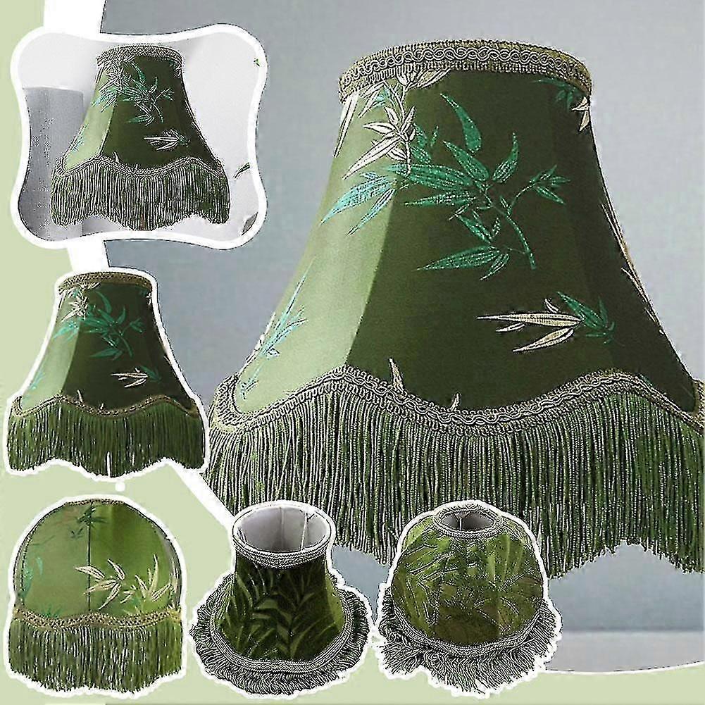 Elegant Green Victorian Lampshade with Tassel, Retro Table Lamp Shade European Vintage