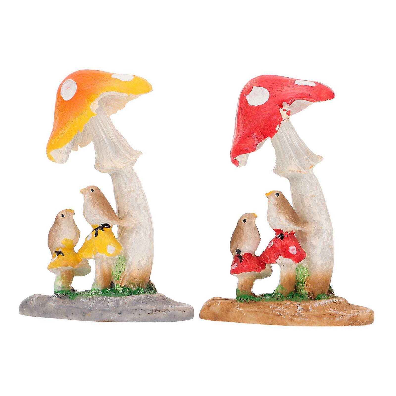 Mini Resin Mushroom Adornment Psychological Sandplay Models Hobbyists 7.5X5.3CM 2Pcs