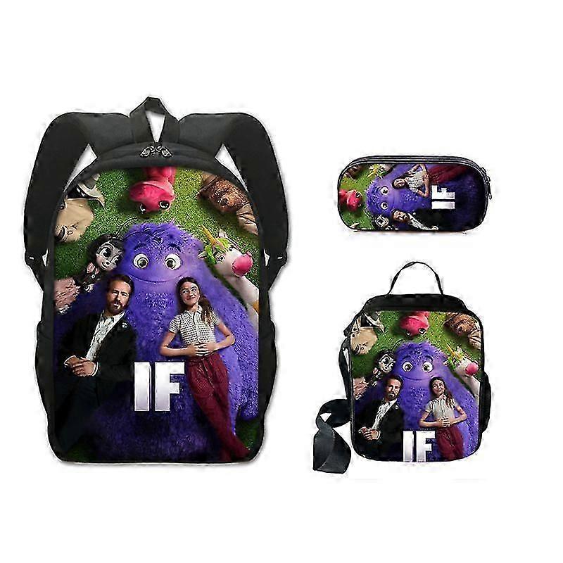 2024 New IF Fantasy Crossing Purple Monster Backpack Lunch Bag Pen Bag Student School Bag 3-piece Set vxz