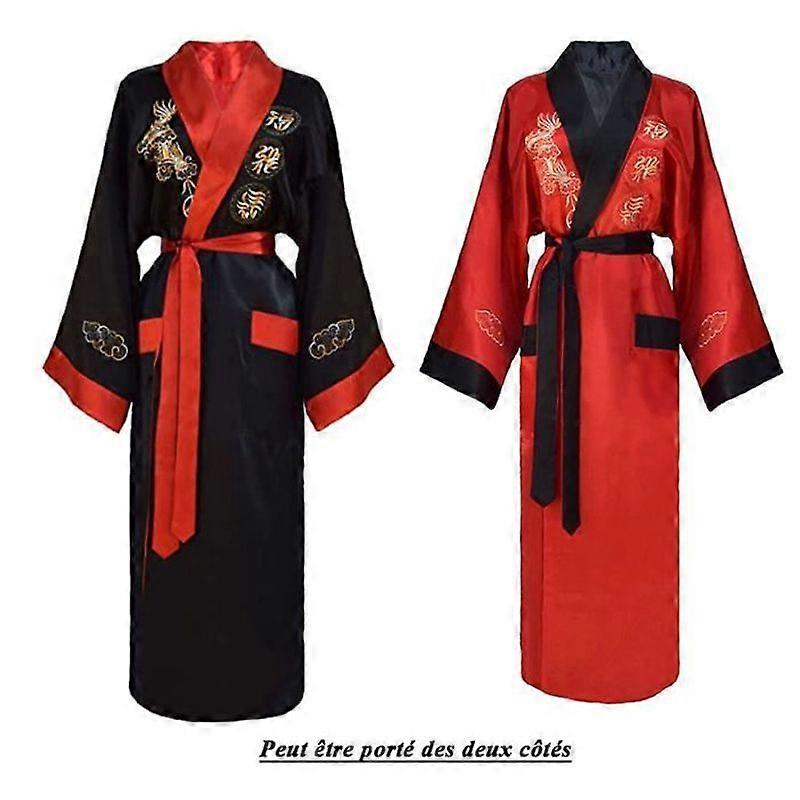Black and Red Reversible Japanese Kimono Bathrobe for Women and Men
