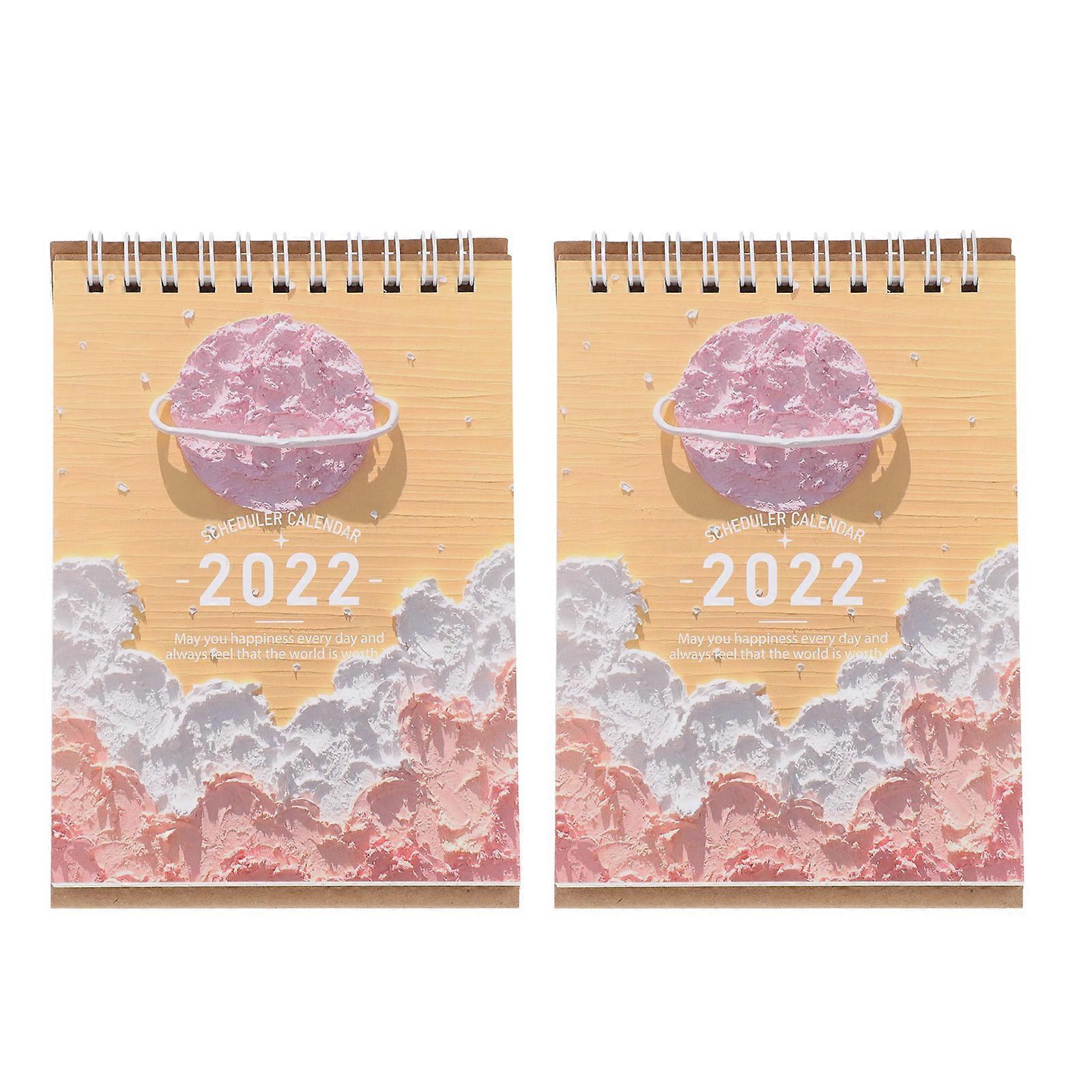 Decorative Paper Calendar Rectangular Retro Style Home Use Office 2Set