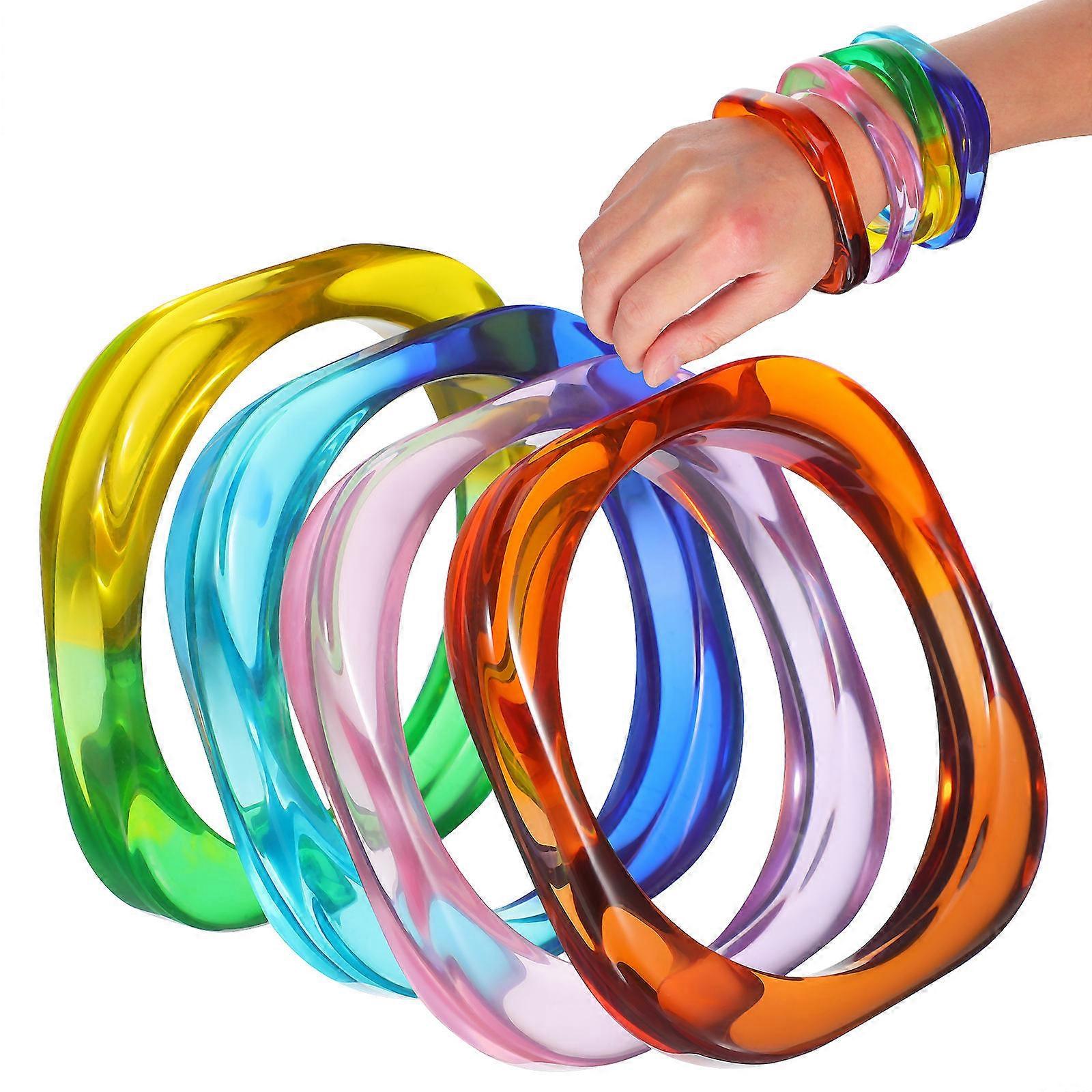 Acrylic Bracelet 4Pcs Assorted Color Chunky Bangles for Women Durable Structure