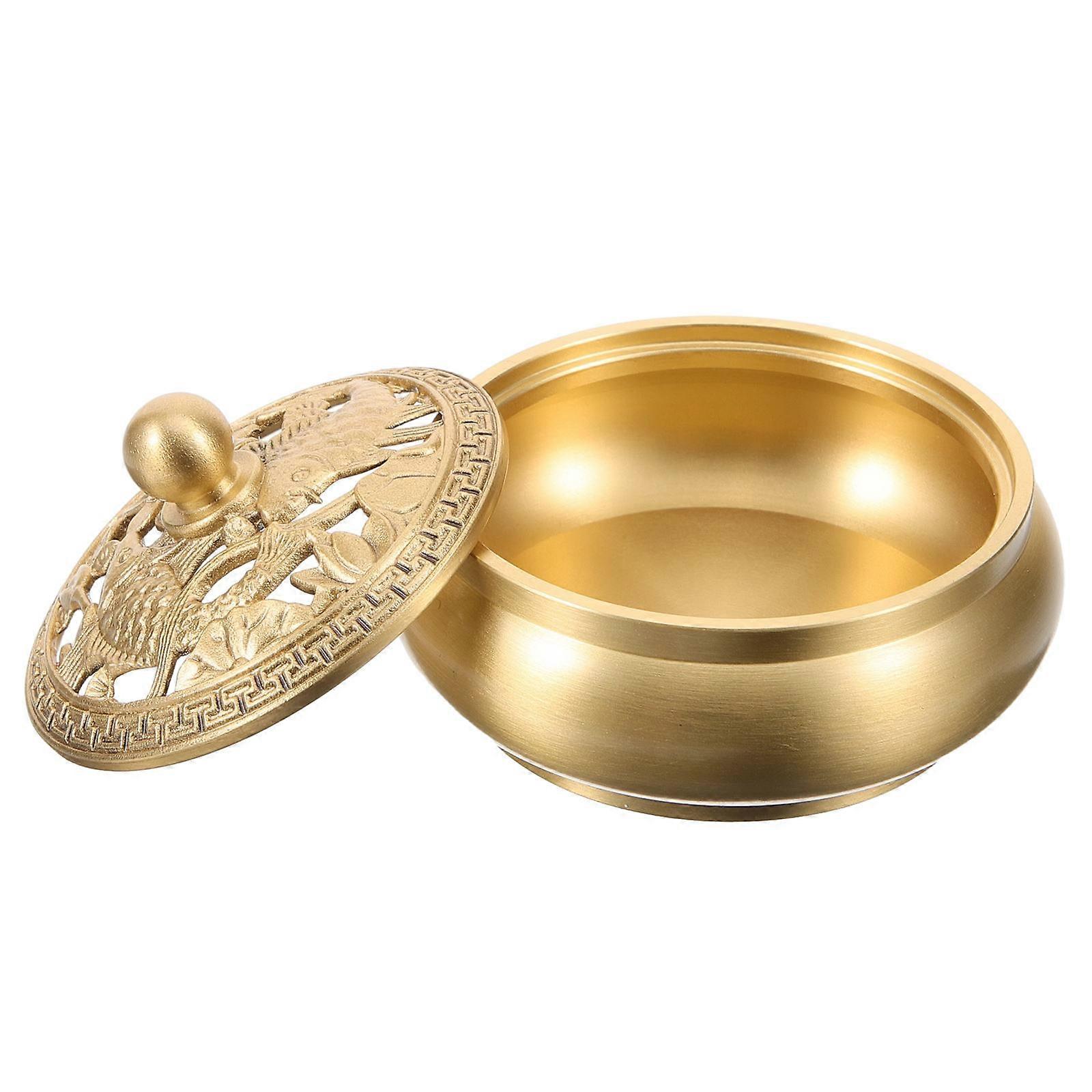 Copper Fragrance Pot Incense Container Desktop Ornament Golden Square Shape 1Pcs