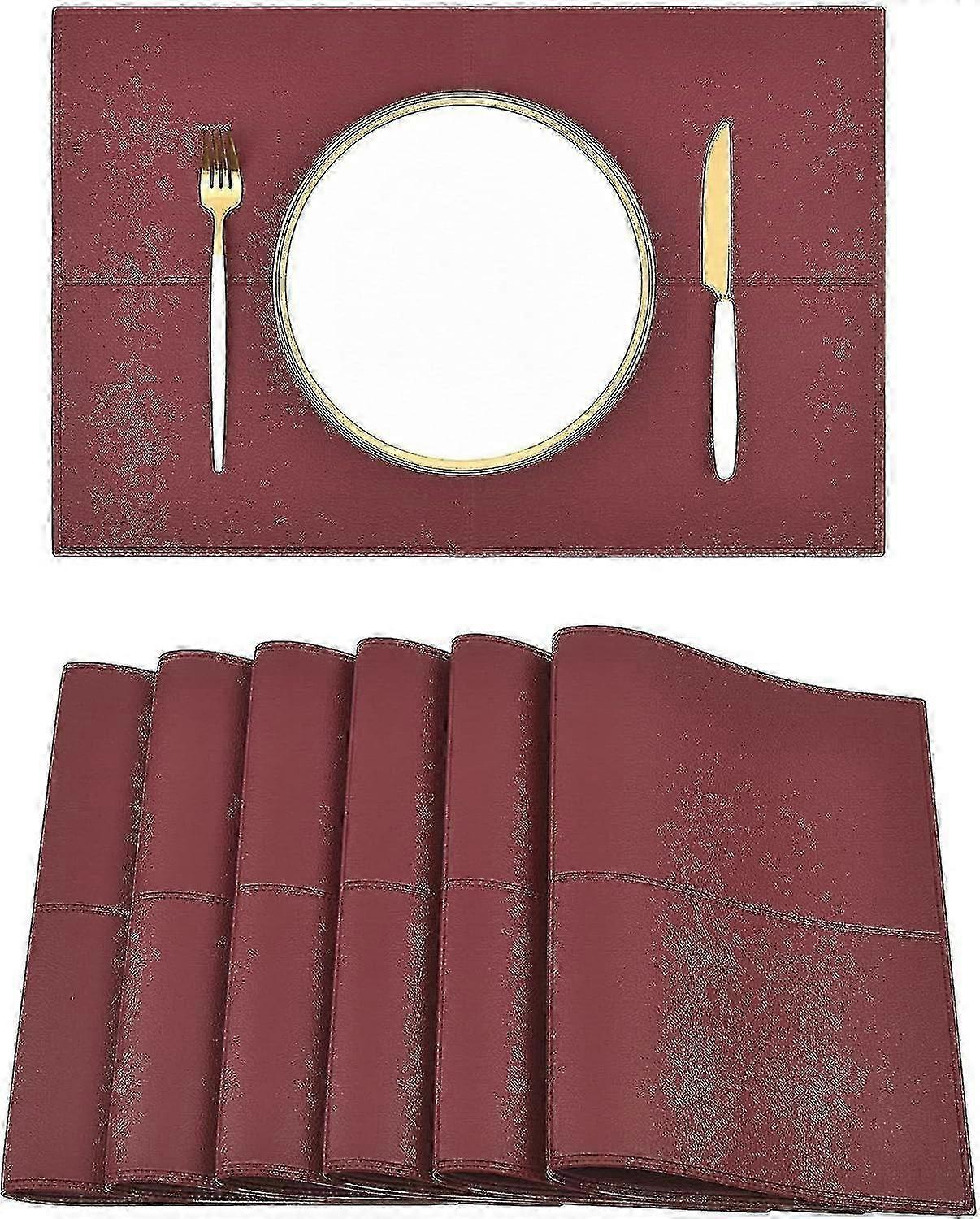 Set De 6 Sets De Table Rversibles En Cuir Artificiel Bourgogne Chemins De Table Rsistants La Chaleur Impermables Et Faciles Nettoyer Table De Cuisin