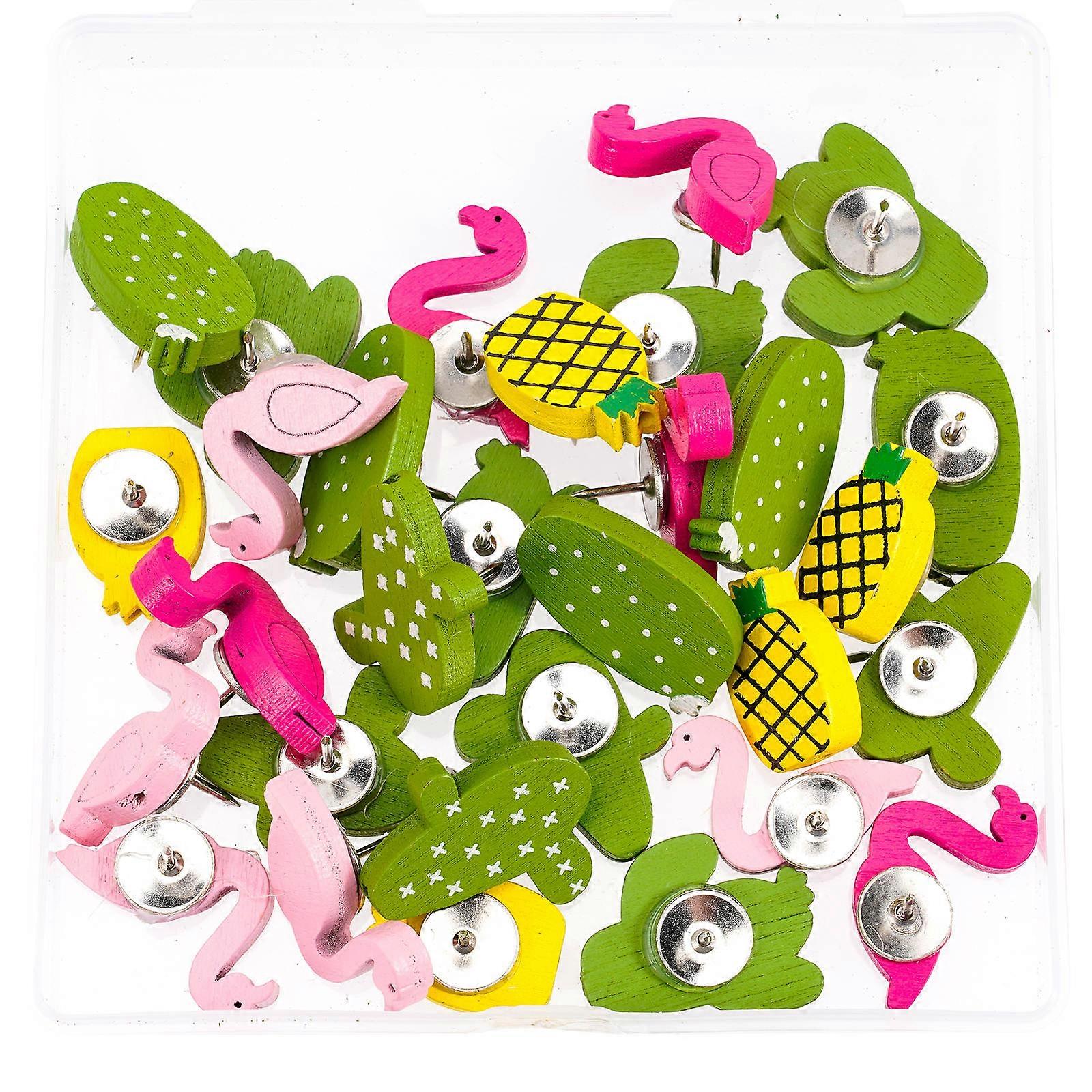 Cork Board Push Pins Wooden Push Pin Pineapple Flamingo Shaped Bulletin Board Use 30Pcs