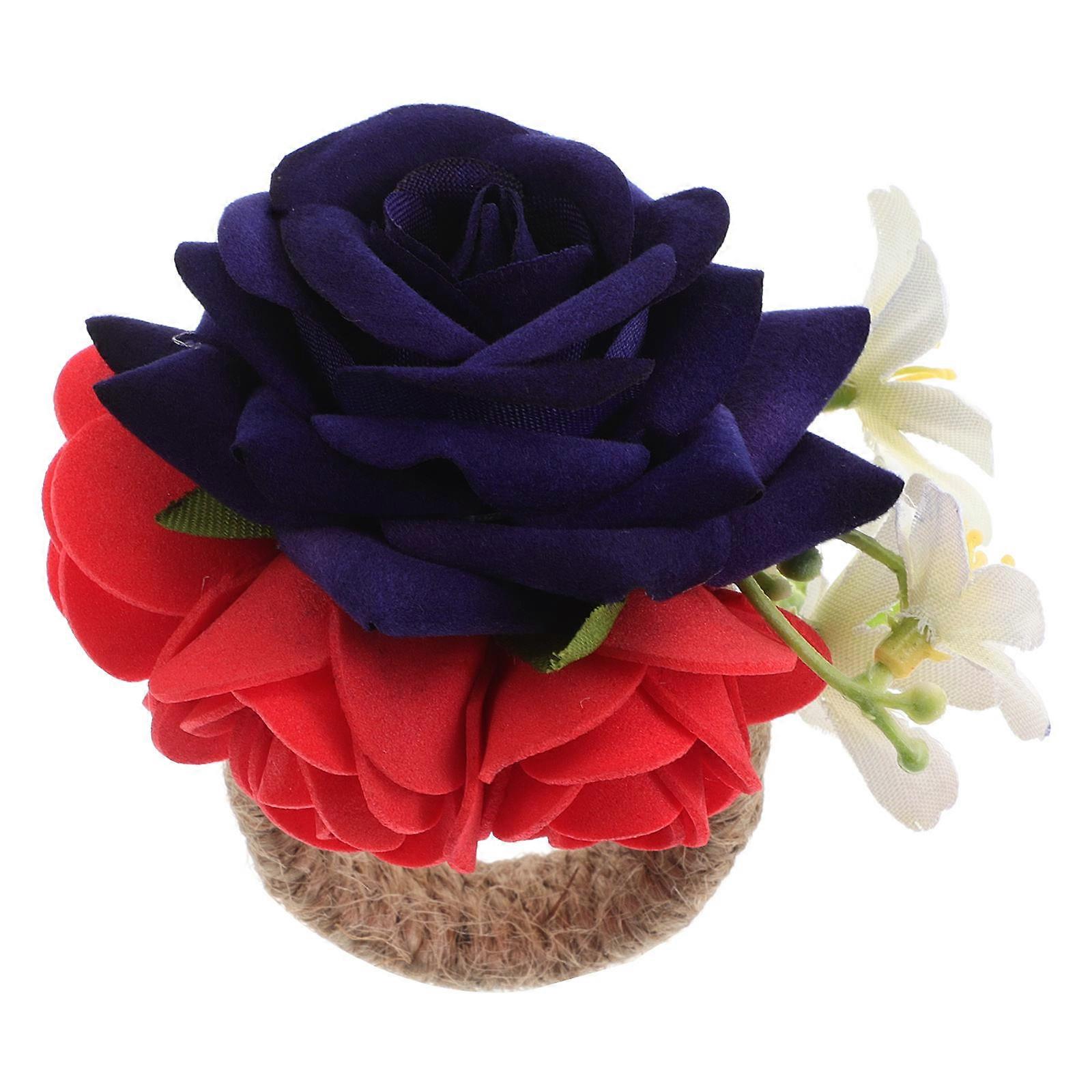 Artificial Flower Napkin Ring Serviette Buckle Table Setting Independence Day Multi Color Jute Rope Cloth Holds Napkins 1Pack