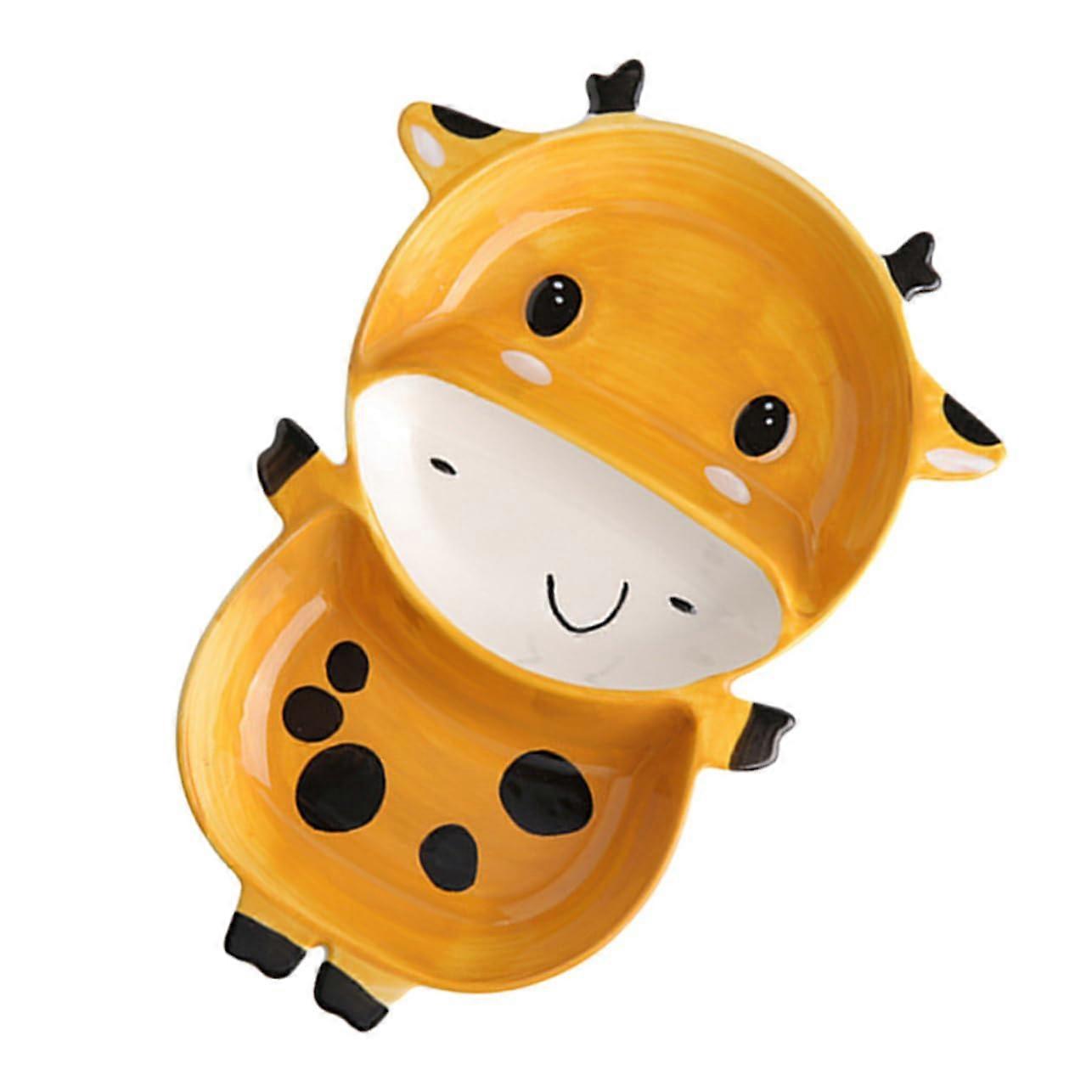 Divided Plate For Children - Stag Pattern Ceramic Kids Dinnerware, 3 Compartment Design, Safe and Durable