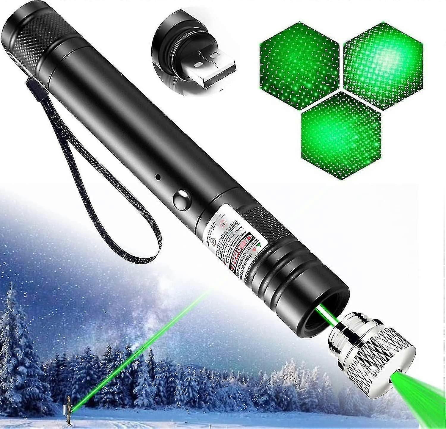 Rechargeable Laser Pointer Flashlight 2000m Long Range Adjustable Focus Star Cap