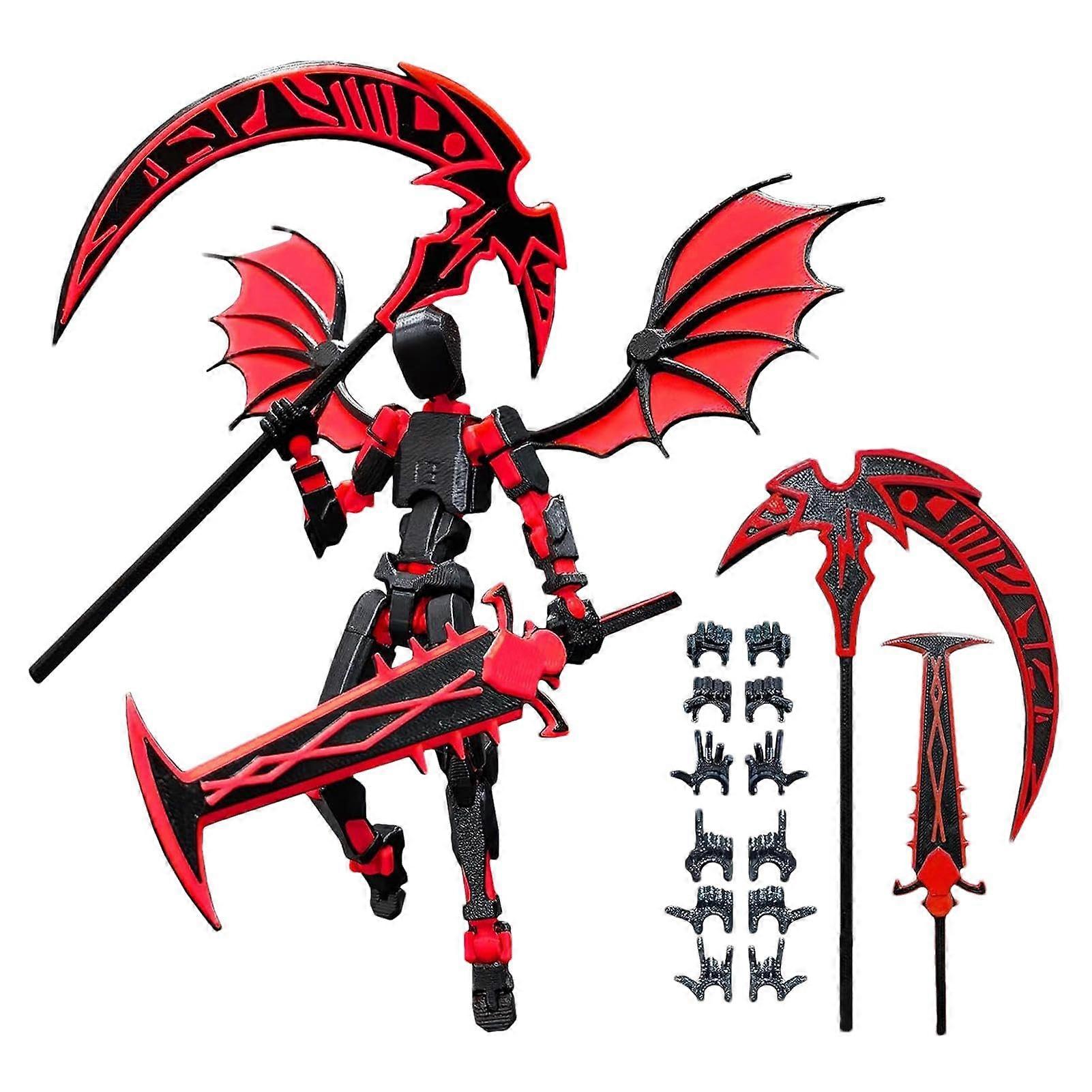 3D Printed 13 Action Figure with Wings, Multiple Joints, Desktop Decoration, Red
