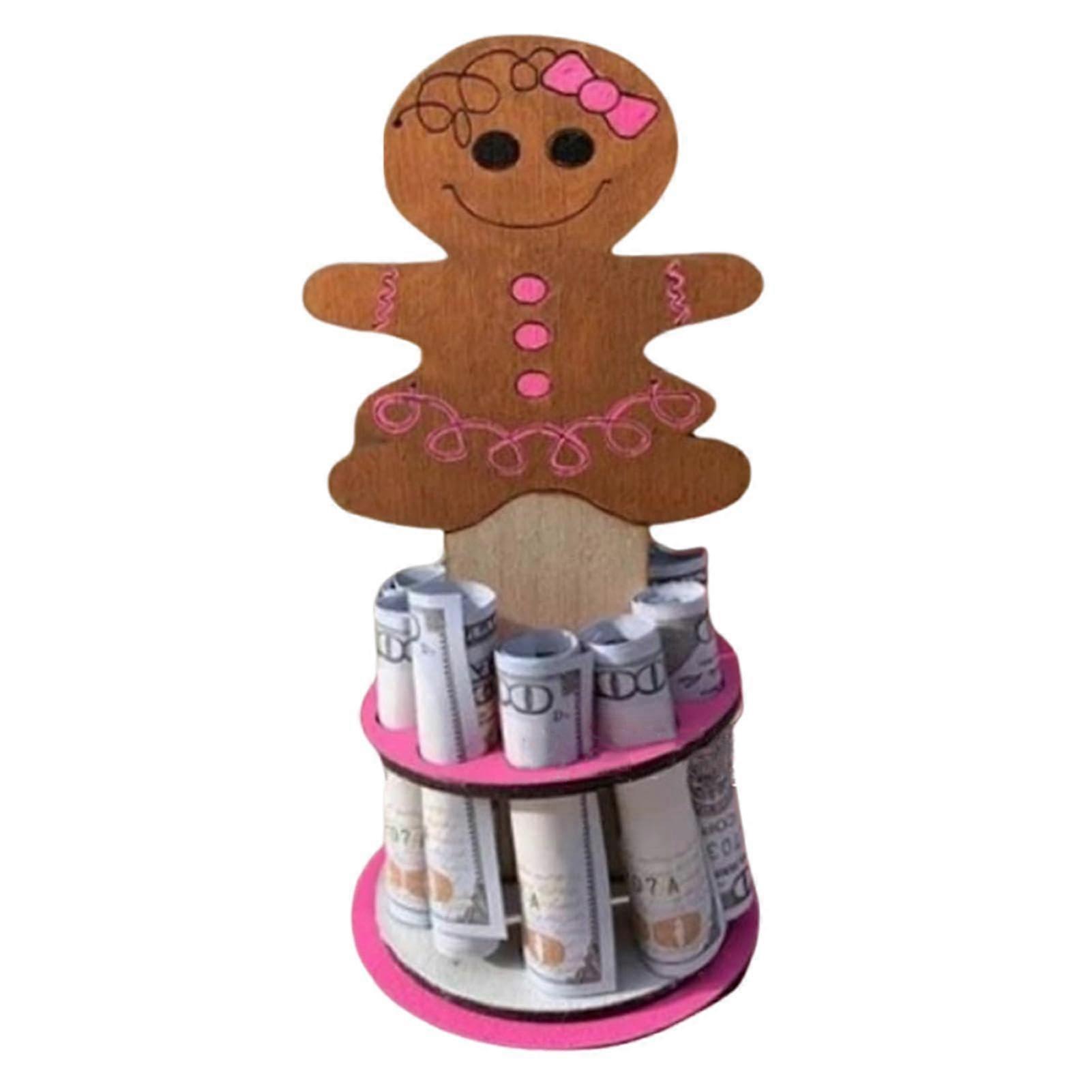 Wooden Christmas Wallet Purse for Cash, Double Layer Design with Christmas Tree, Snowman, Orange and Gingerbread Woman, Multiple Holes