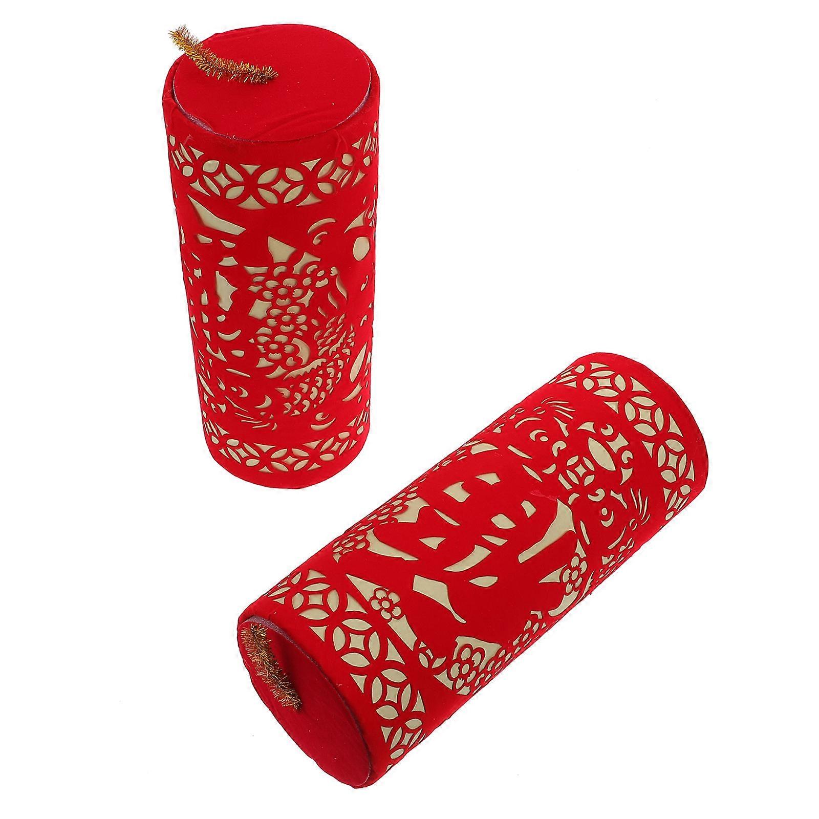 Red Paper New Year Ornament for Decor with Traditional Chinese Elements Design 1 Pair