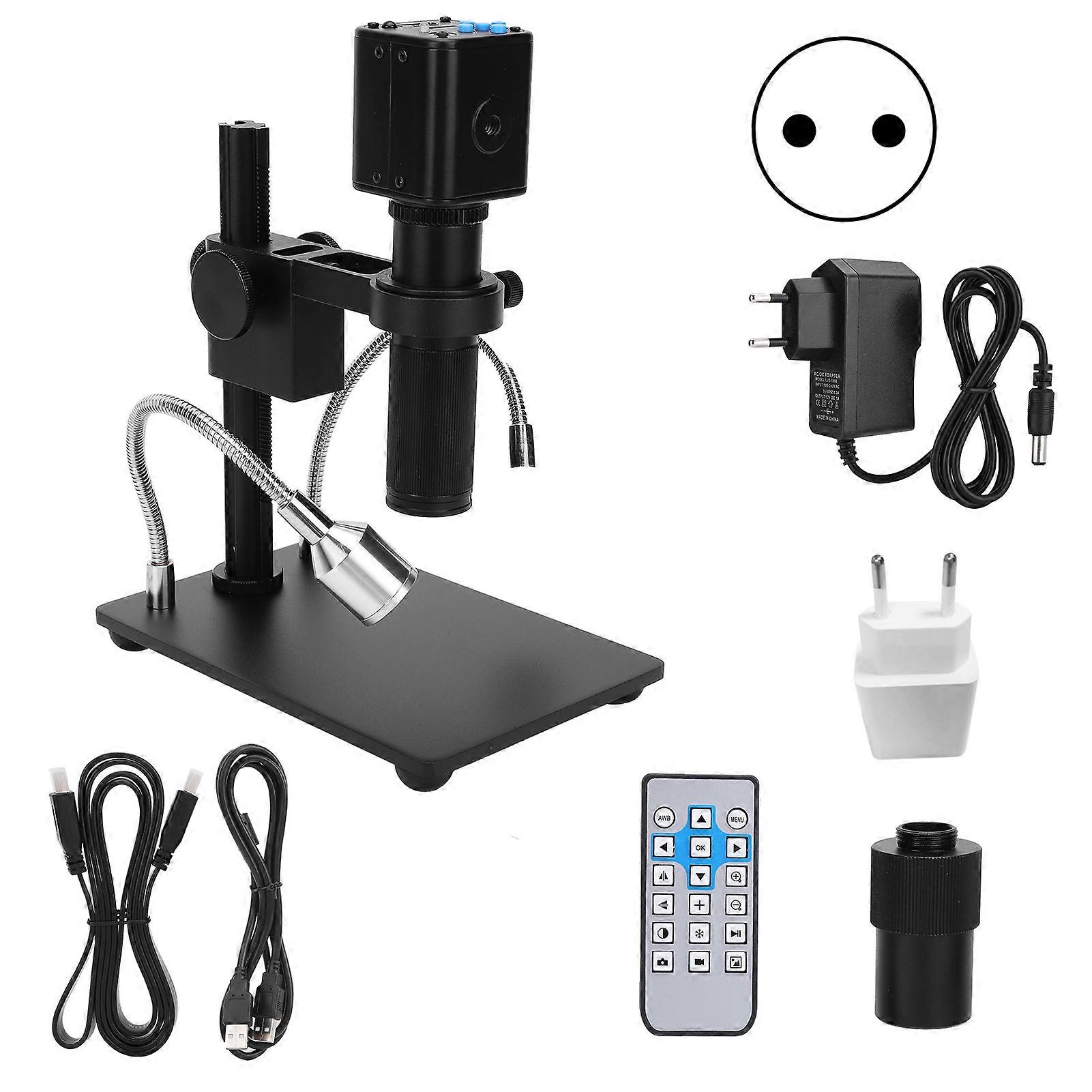 Industrial 16MP Digital HDMI Microscope Camera Adjustable 150X Zoom Lens with Stand EU Plug 100-240vAC High-Definition Imaging for Precision Electroni