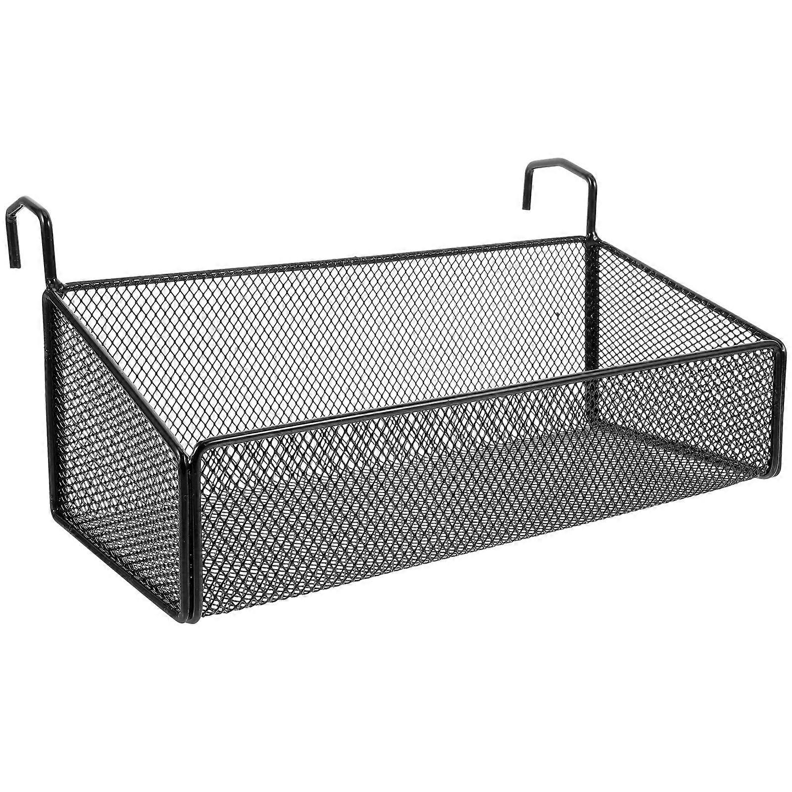 Black Iron Hanging Storage Basket for Bathroom & Kitchen – Space Saving Wire Mesh Organizer with Hooks, Resistant Design for Towels, Drinks & Small