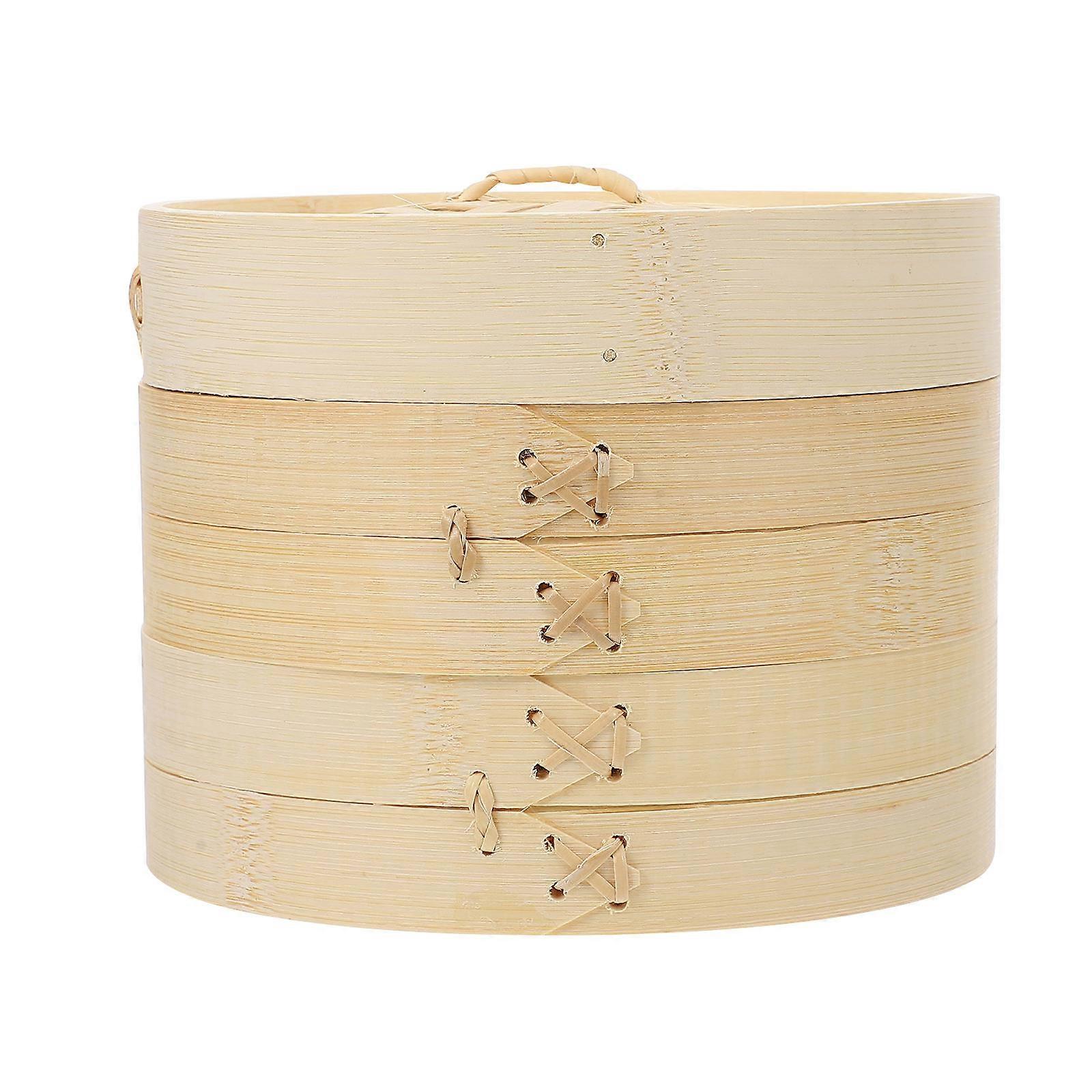 3pcs Bamboo Steamer Set Kitchen Food Steamer with Lid and Cloth 18cm