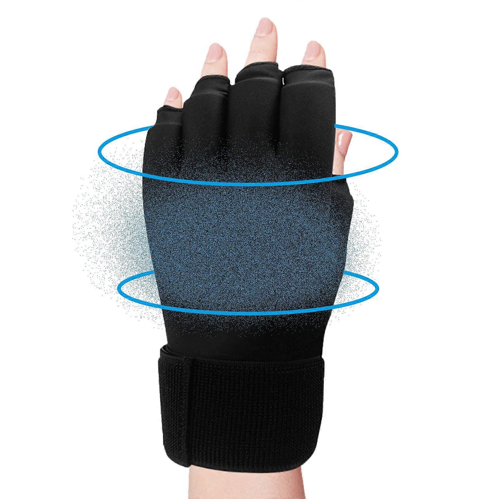 Finger Compression Ice Gloves for Pain Relief Reusable Gel Cold Pack Adjustable Wrist Strap Ice Pack for Arthritis Tendinitis Carpal Tunnel black