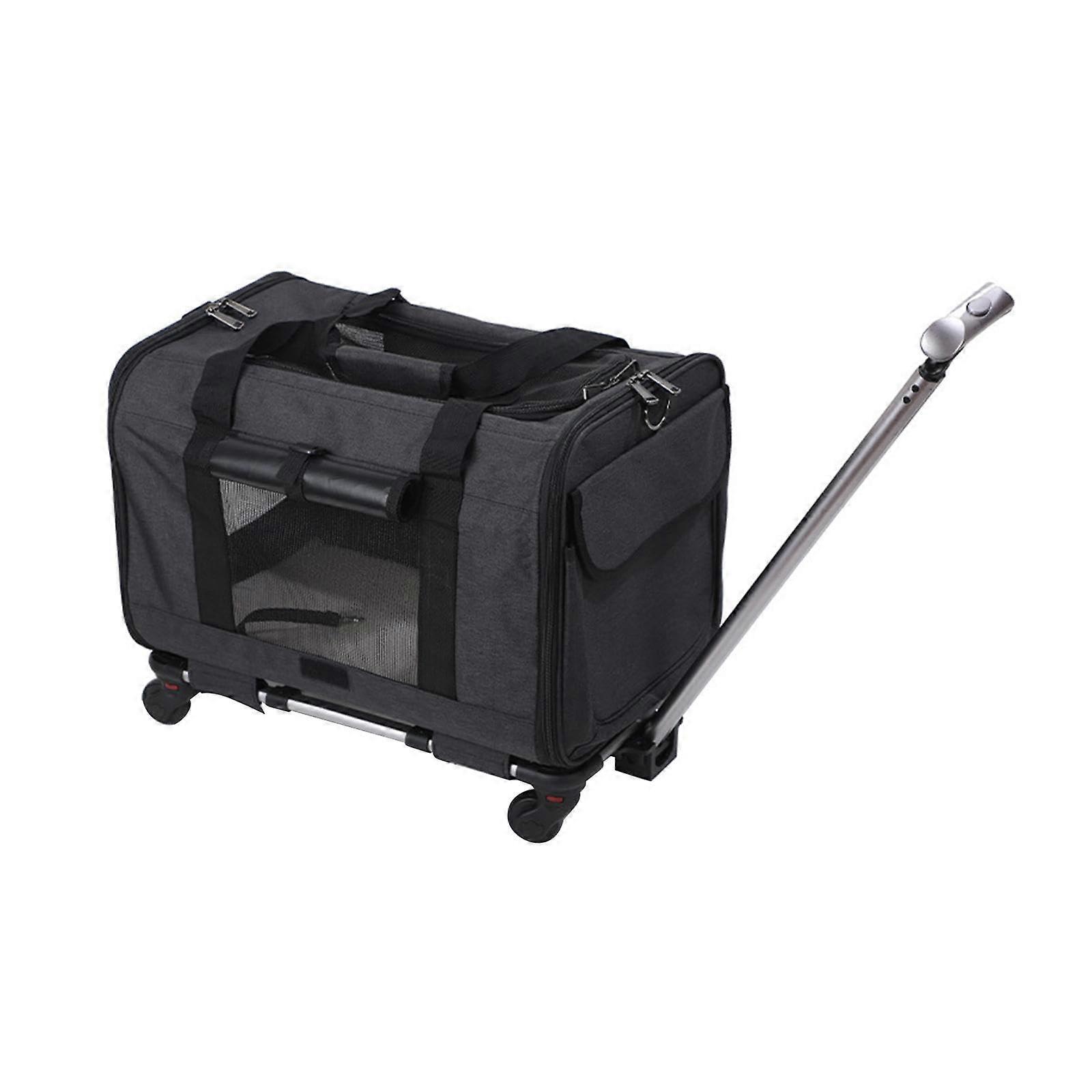 Pet carrier with wheels, detachable, foldable travel bag for pets with telescopic handle for walks in the park, DARK GRAY
