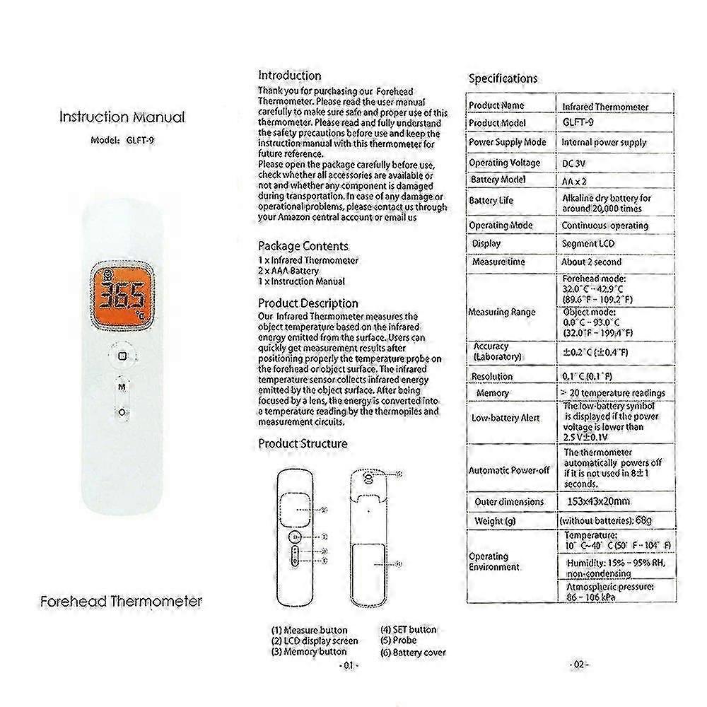 ZENGO Infrared Thermometer Hand-Held Digital Lcd Forehead Temperature Measurement Portable Temperature Mea