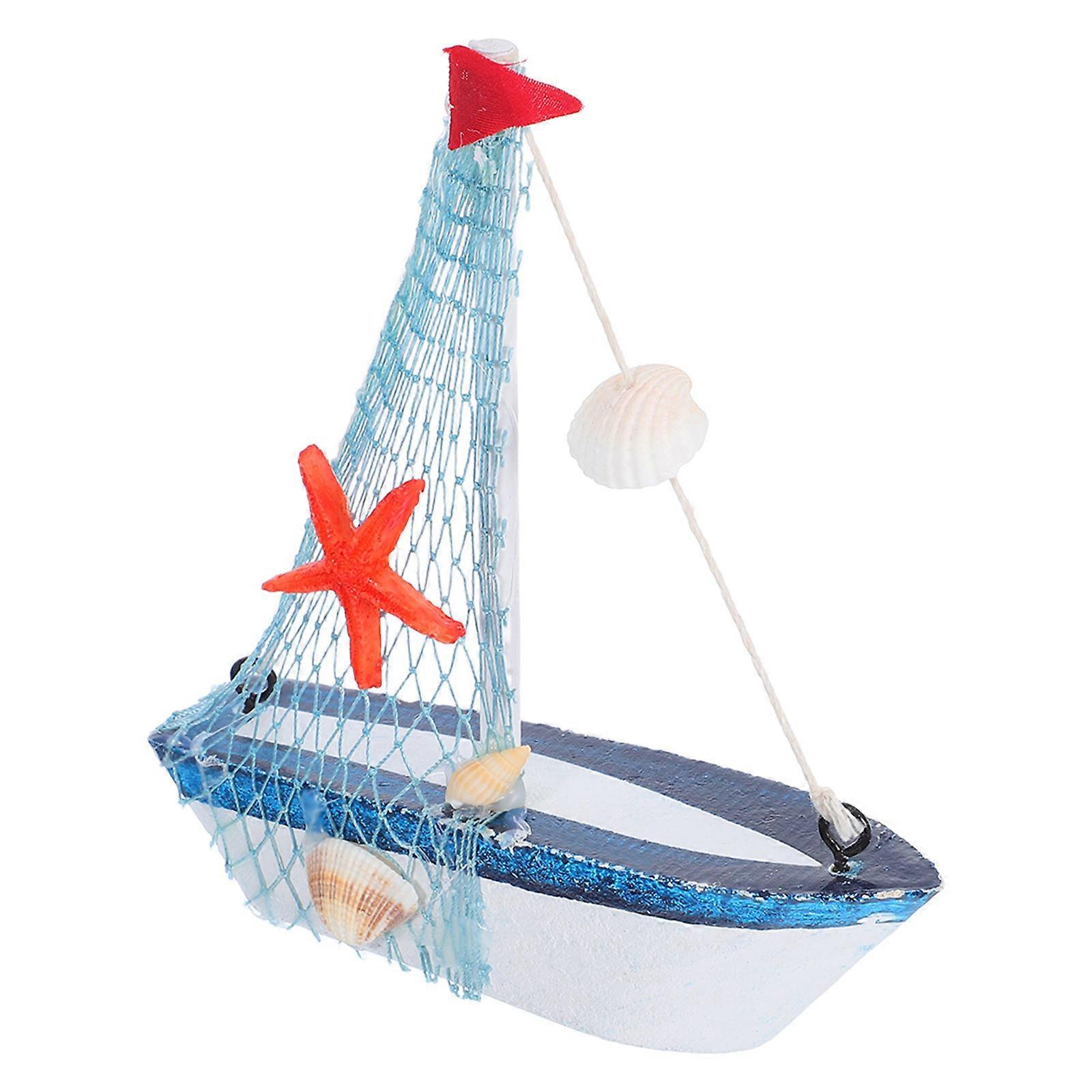 Creative Car Ornament with Wooden Sailboat Design for Home Decor Multi Color 3.5 x 2.8 Inches