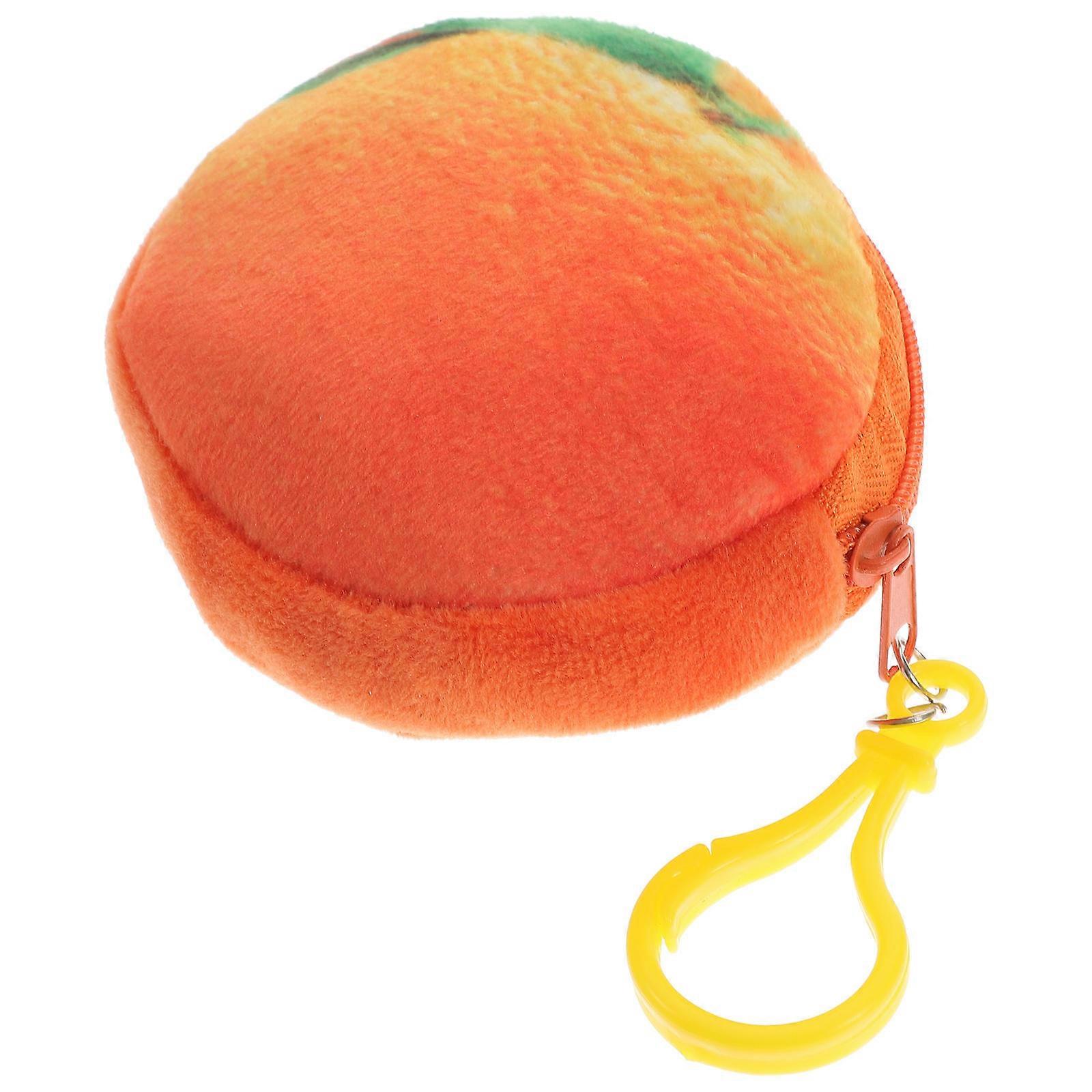 3D Cartoon Plush Fuzzy Pouch Fruit Zipper Coin Purse Mini Wallet with Keychain Girls Orange