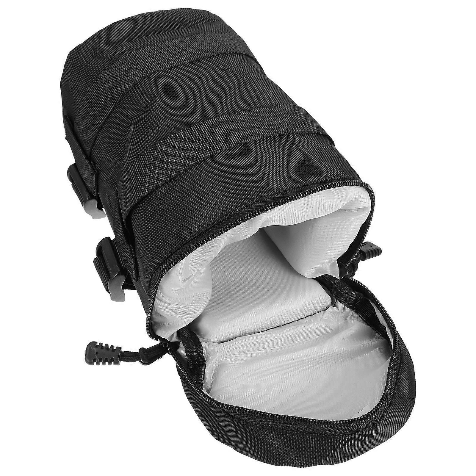 Black Nylon Lens Pouch Bag with Sponge Padding for Camera Lens Protection and Easy Access Size L