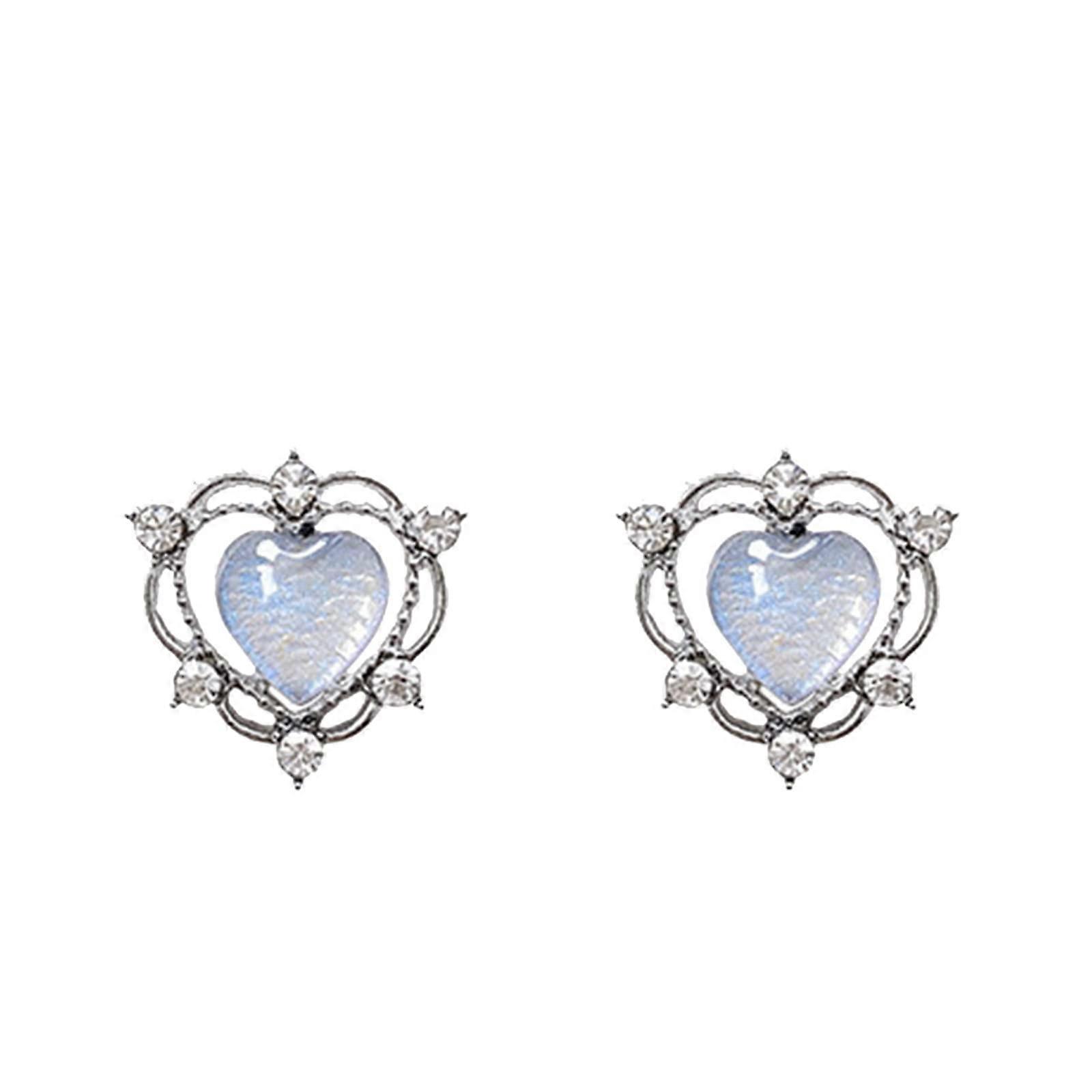 Earrings Compatible with 925 Sterling Silver Birthstone Opal Heart Stud