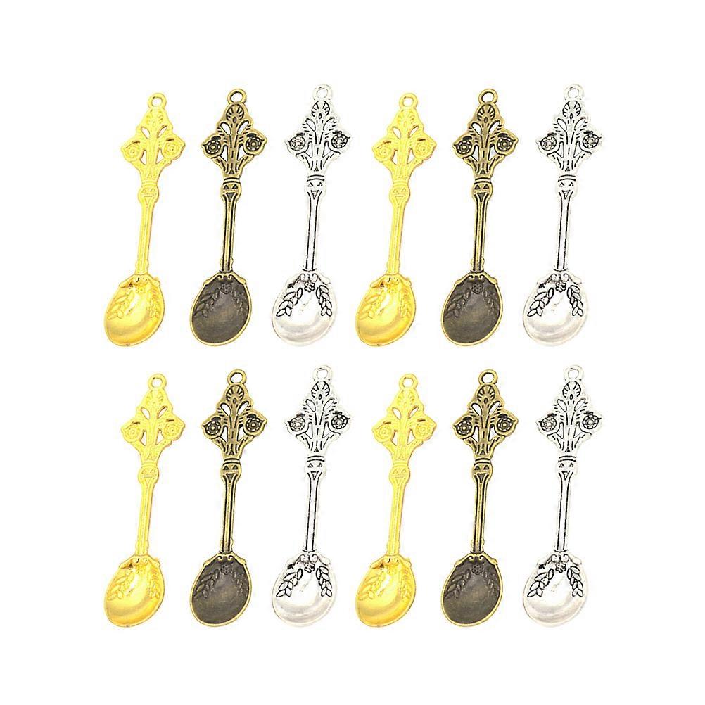 60pcs Delicate Spoon Shape Alloy Pendants for DIY Jewelry Making – Antique Brass & Silver Finish, Versatile Craft Accessories for Necklaces,