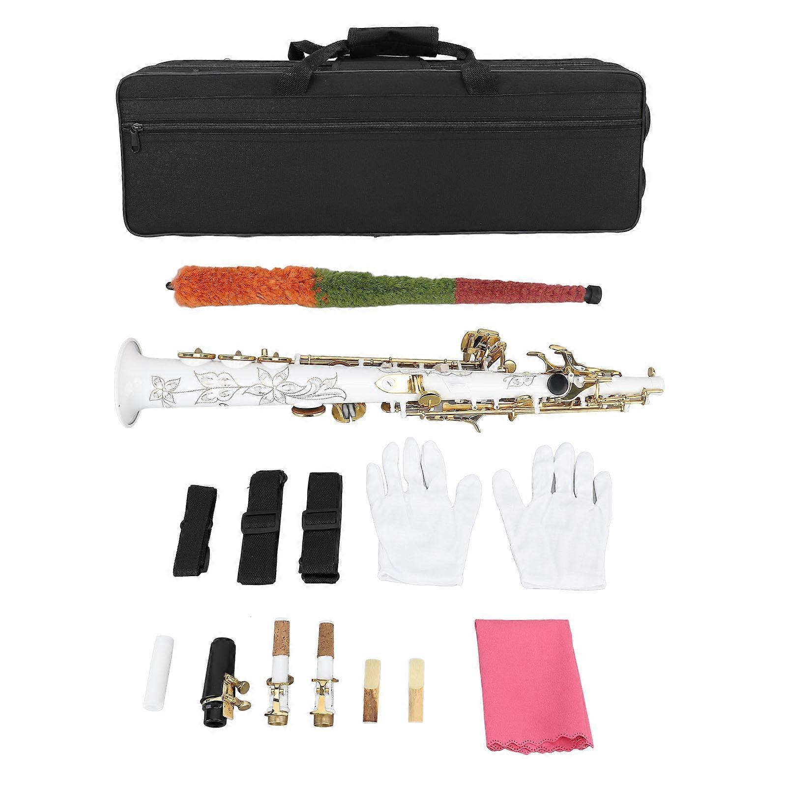 Bb Key Saxophone Kit Brass Straight Soprano Sax Woodwind Instrument for Professional Player and Beginner