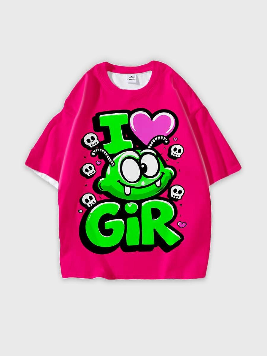 T-shirt round neck Pattern loose short sleeve B1709